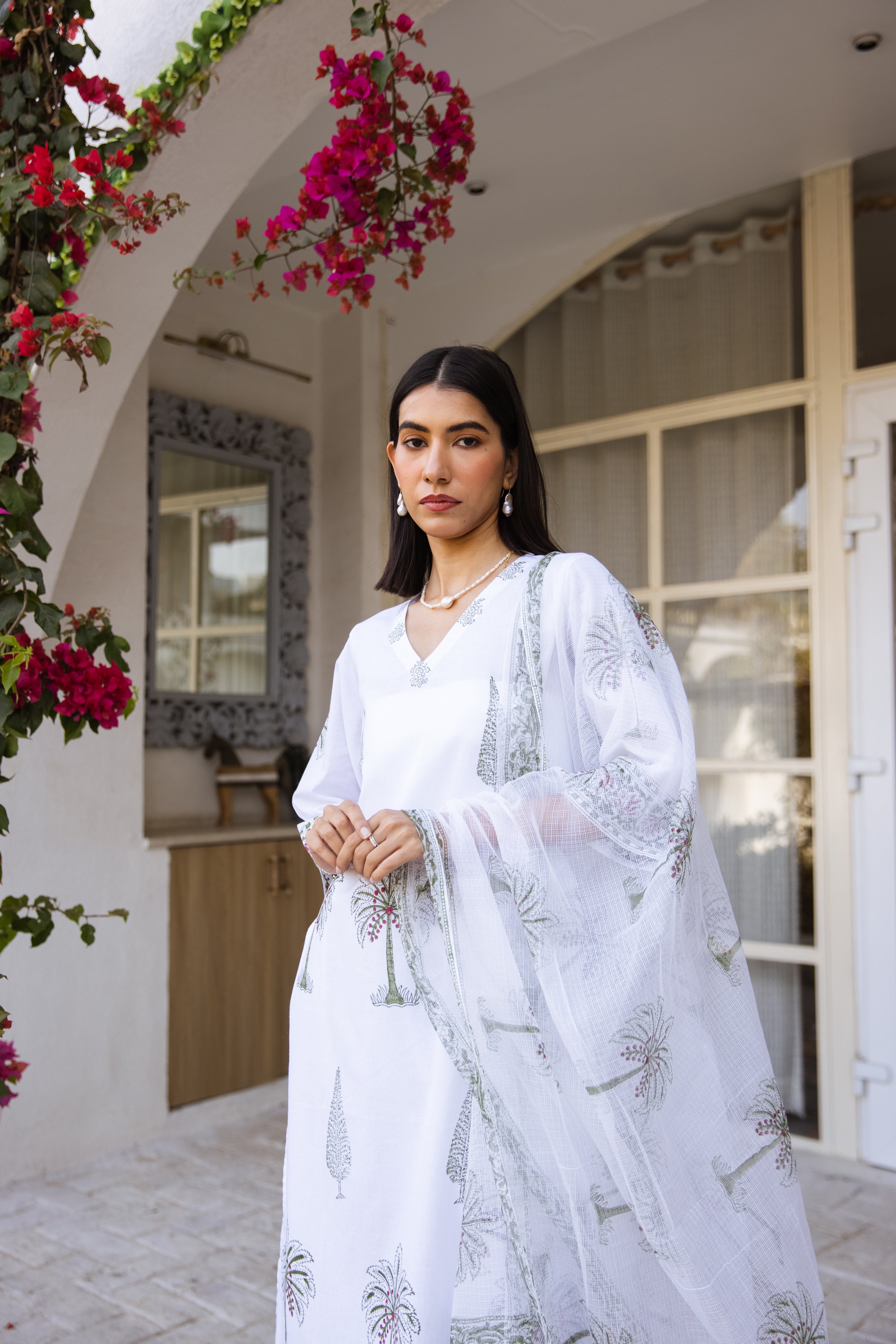 Picnic Palm tree Handblock Kurta Set