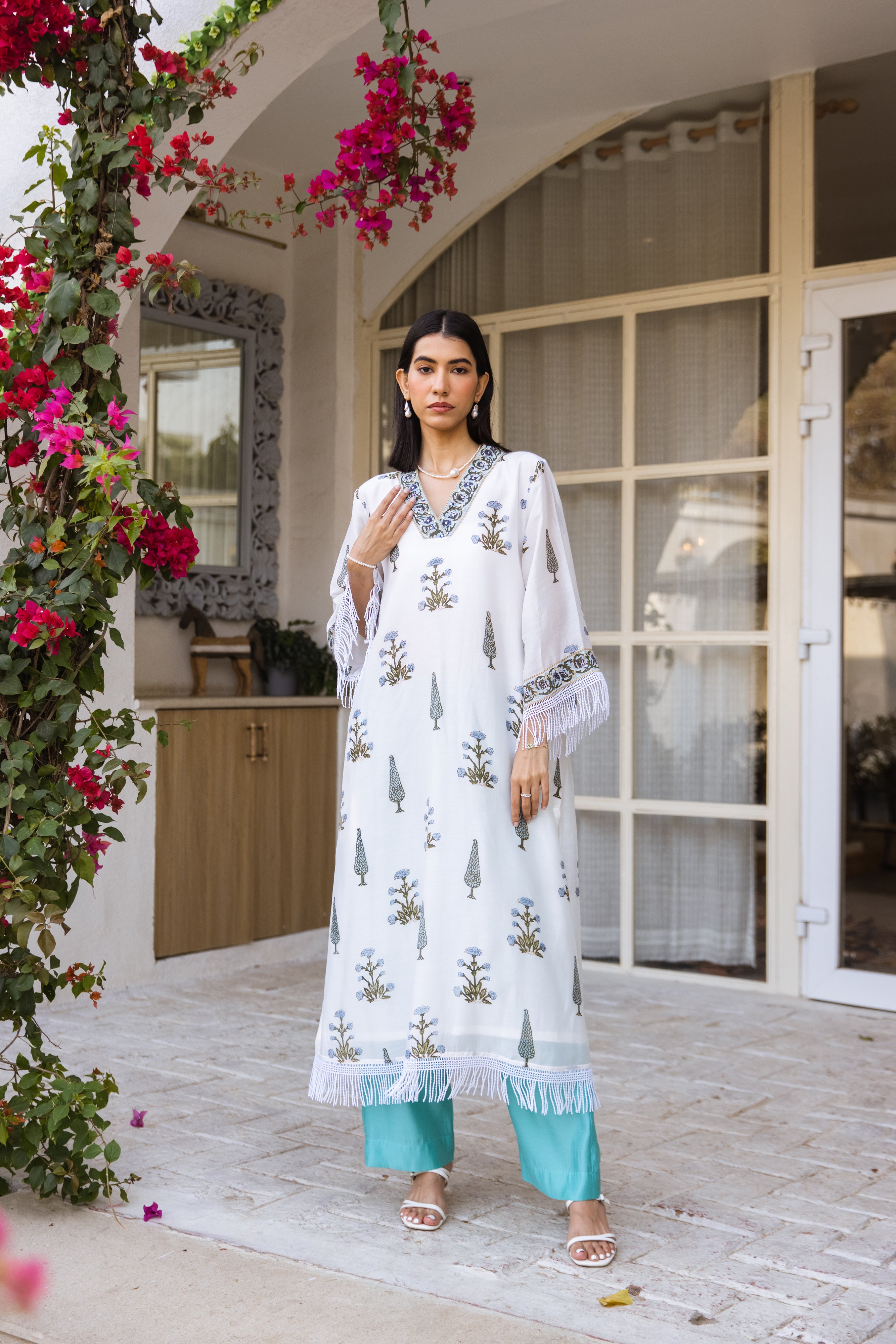 Picnic Turquoise Handblock Kurta set