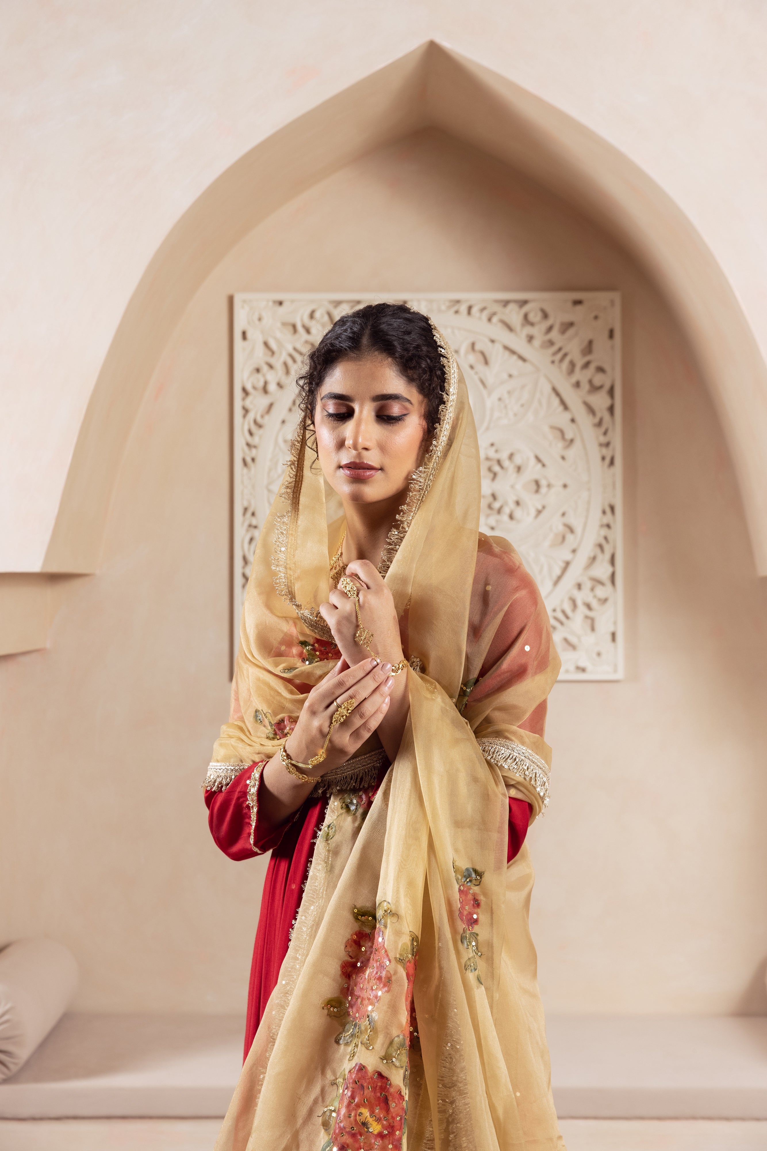 GULNAZ Maroon hand painted Anarkali set