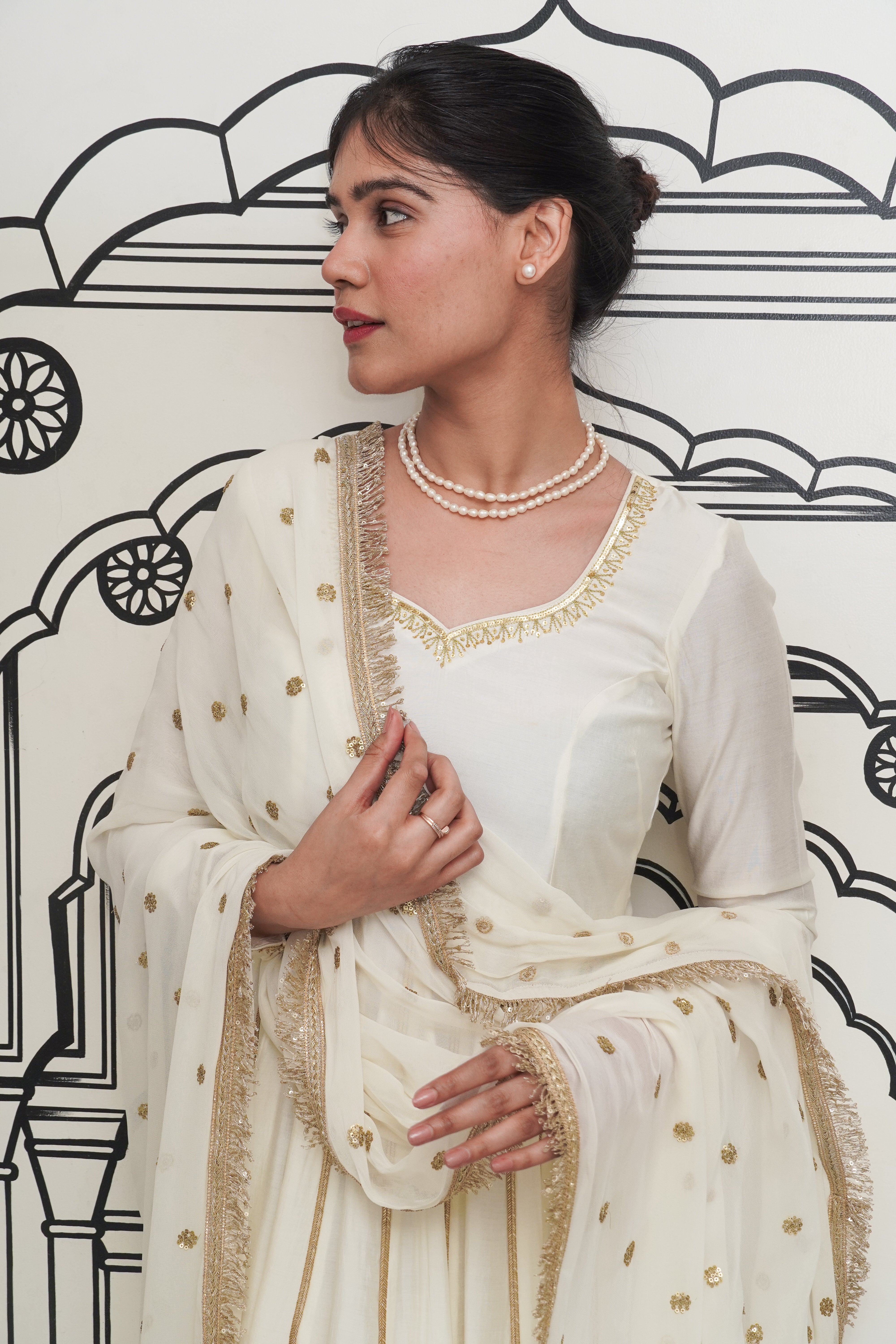 Sample Afsana Ivory Anarkali Set