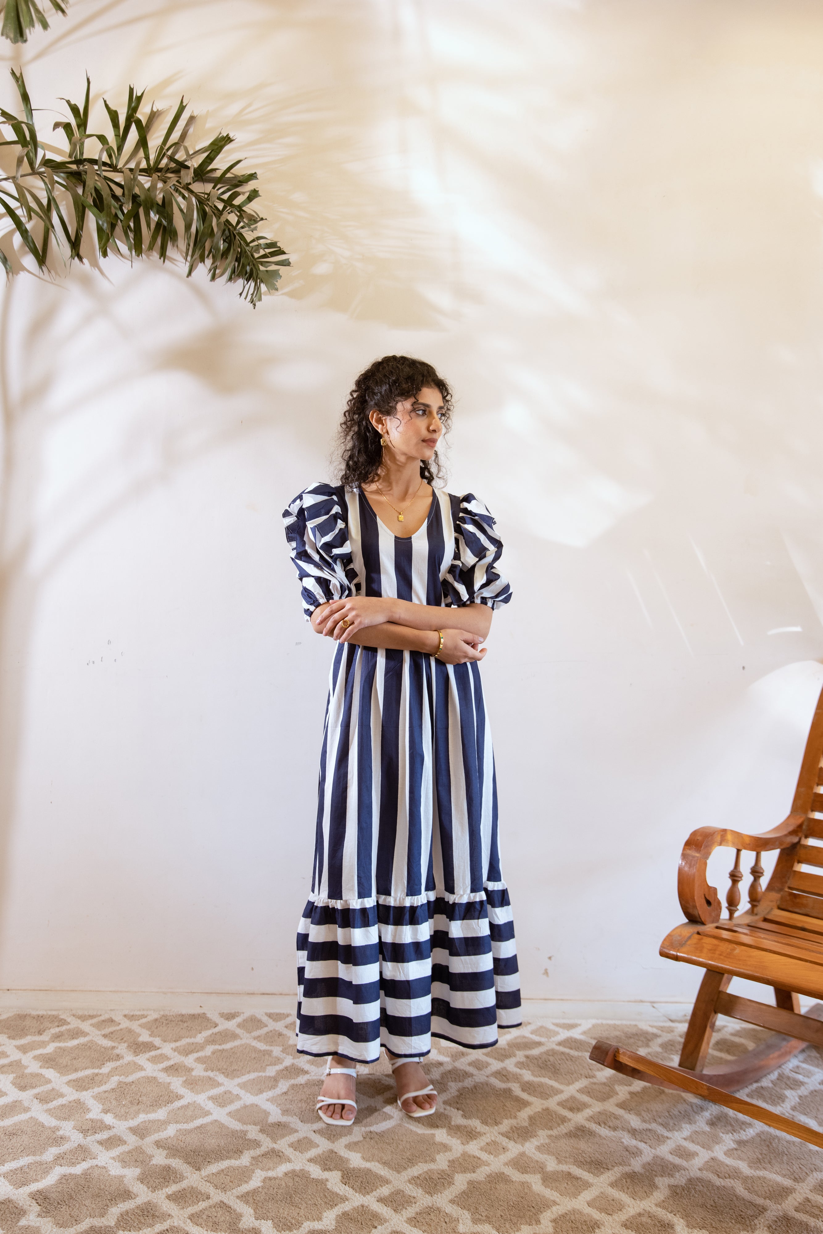 Bagh Blue white stripes dress