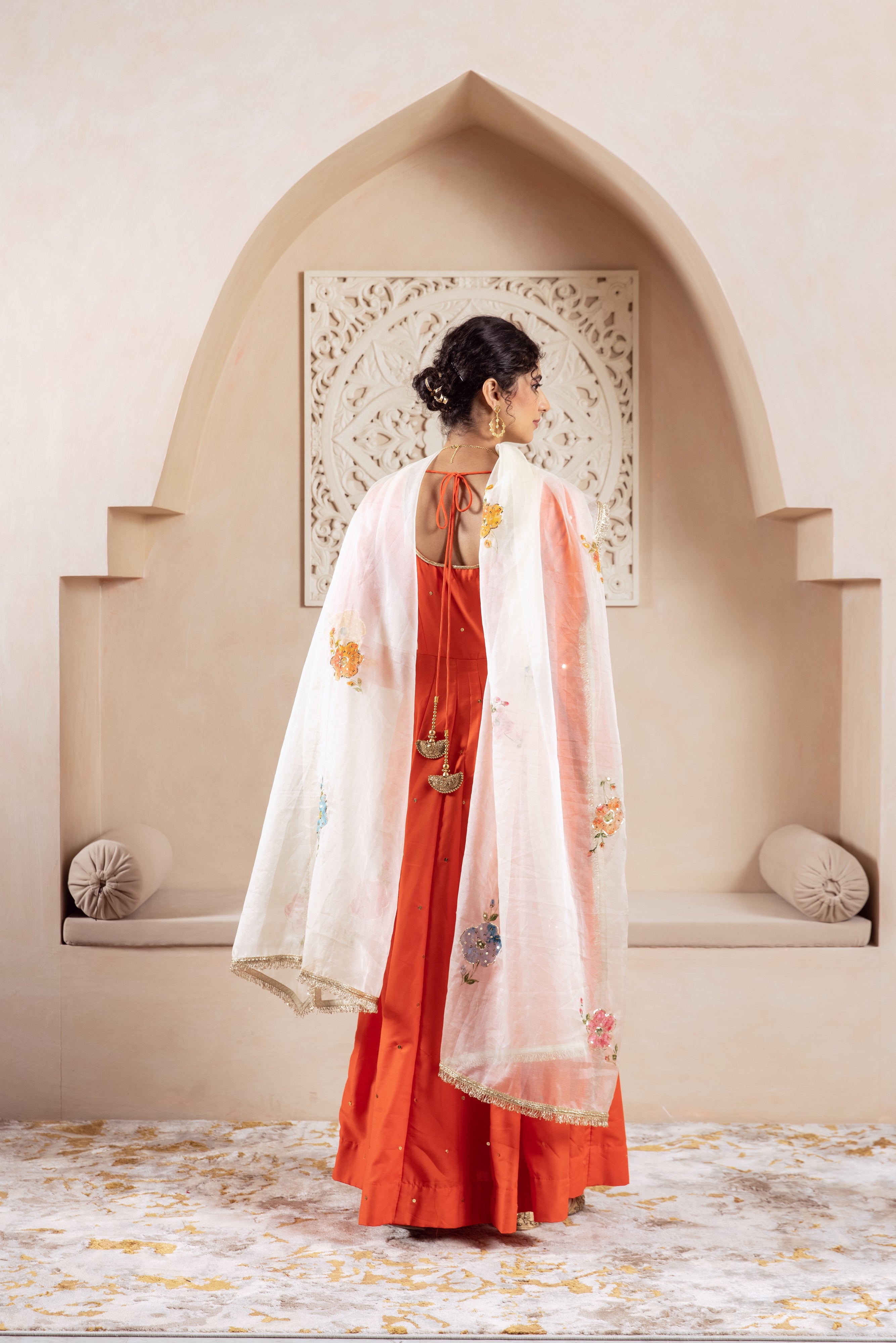 GULNAZ Orange hand painted Anarkali set