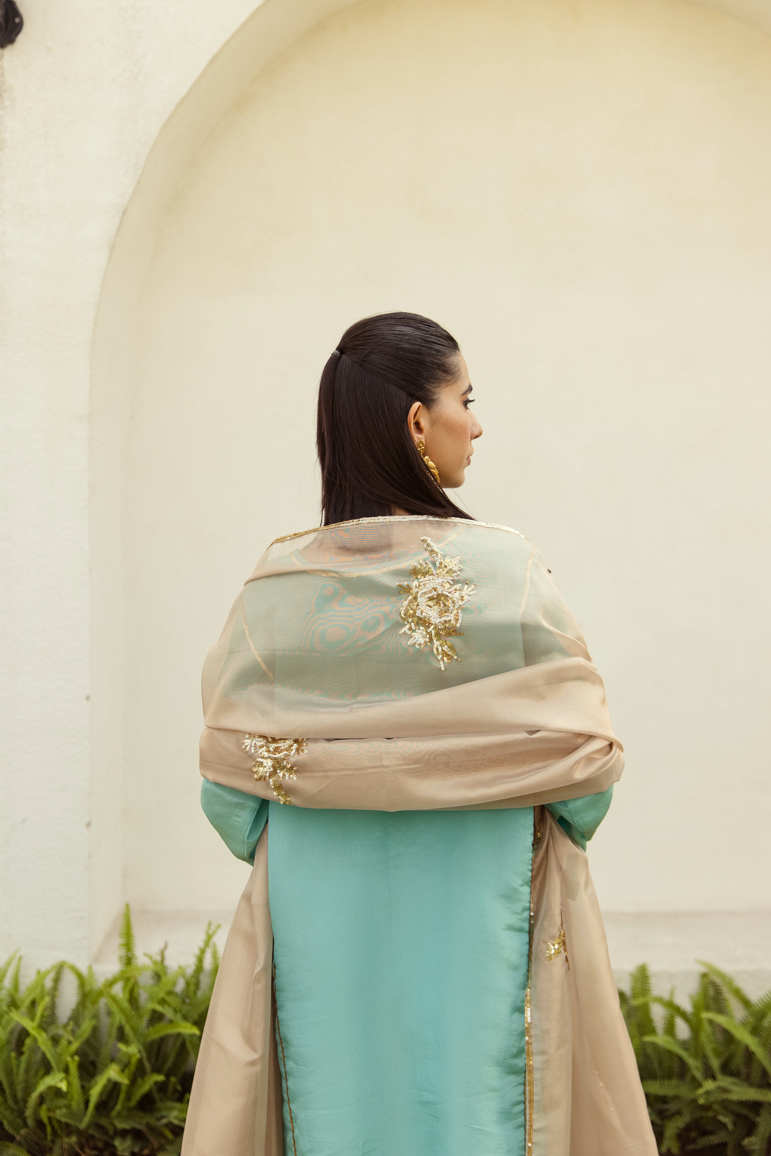 Noor Farshi Salwar turquoise  Set - Golden