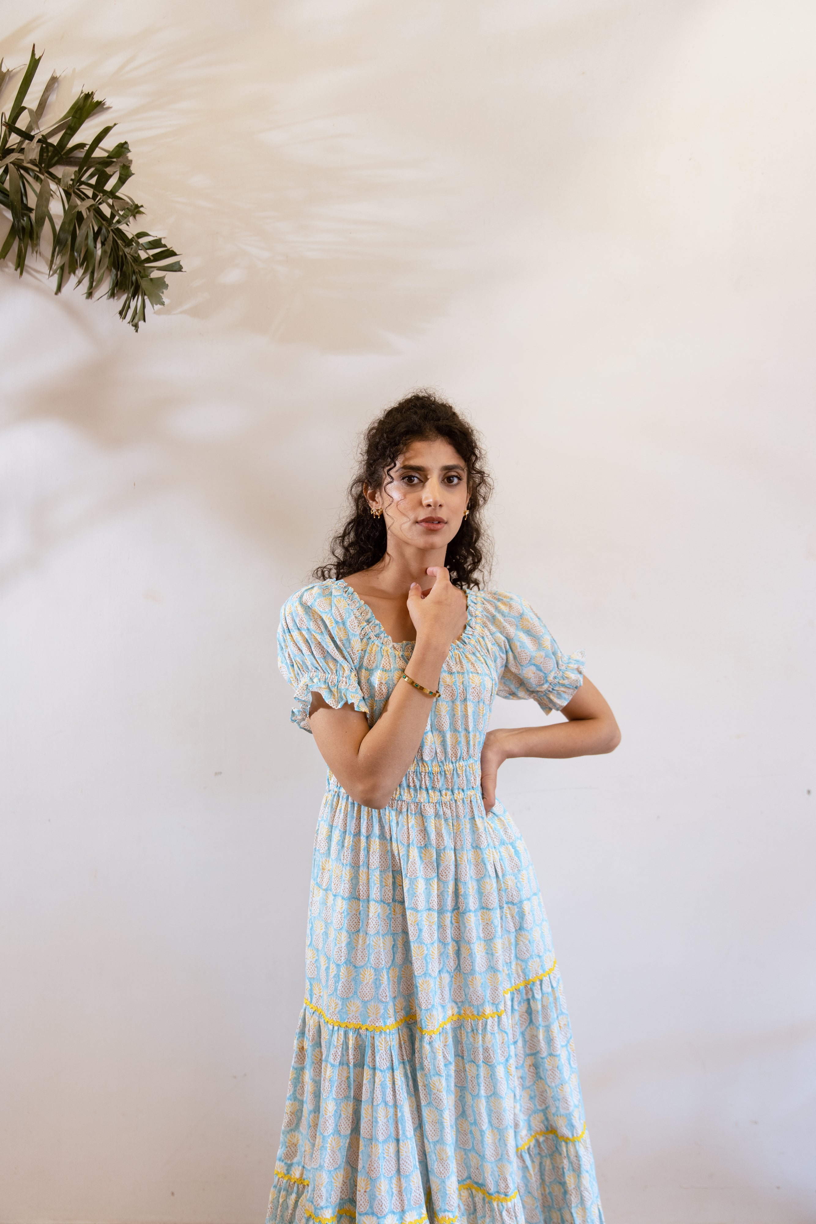 Turquoise Pineapple handblock dress