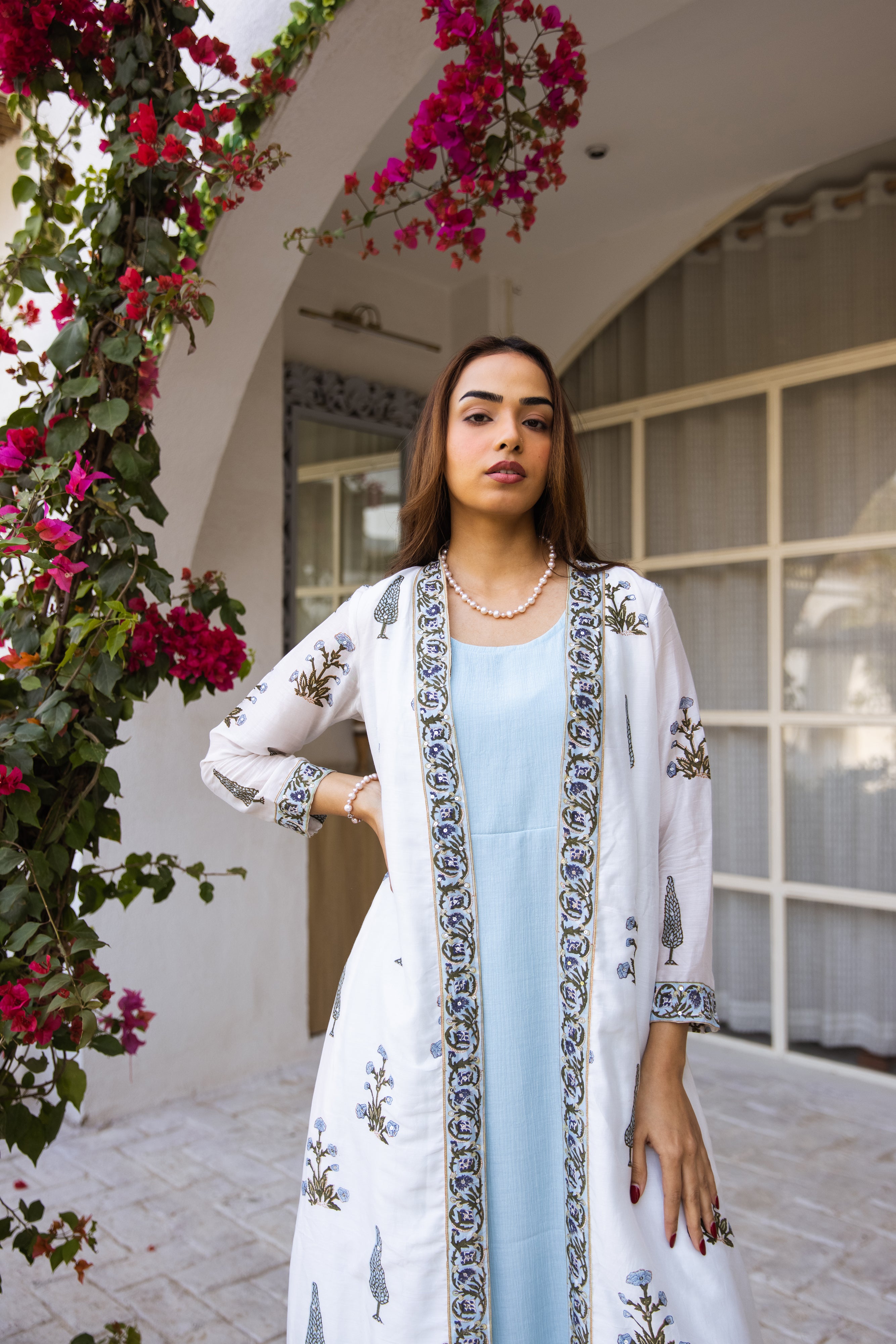 Picnic Turquoise Handblock Jacket set