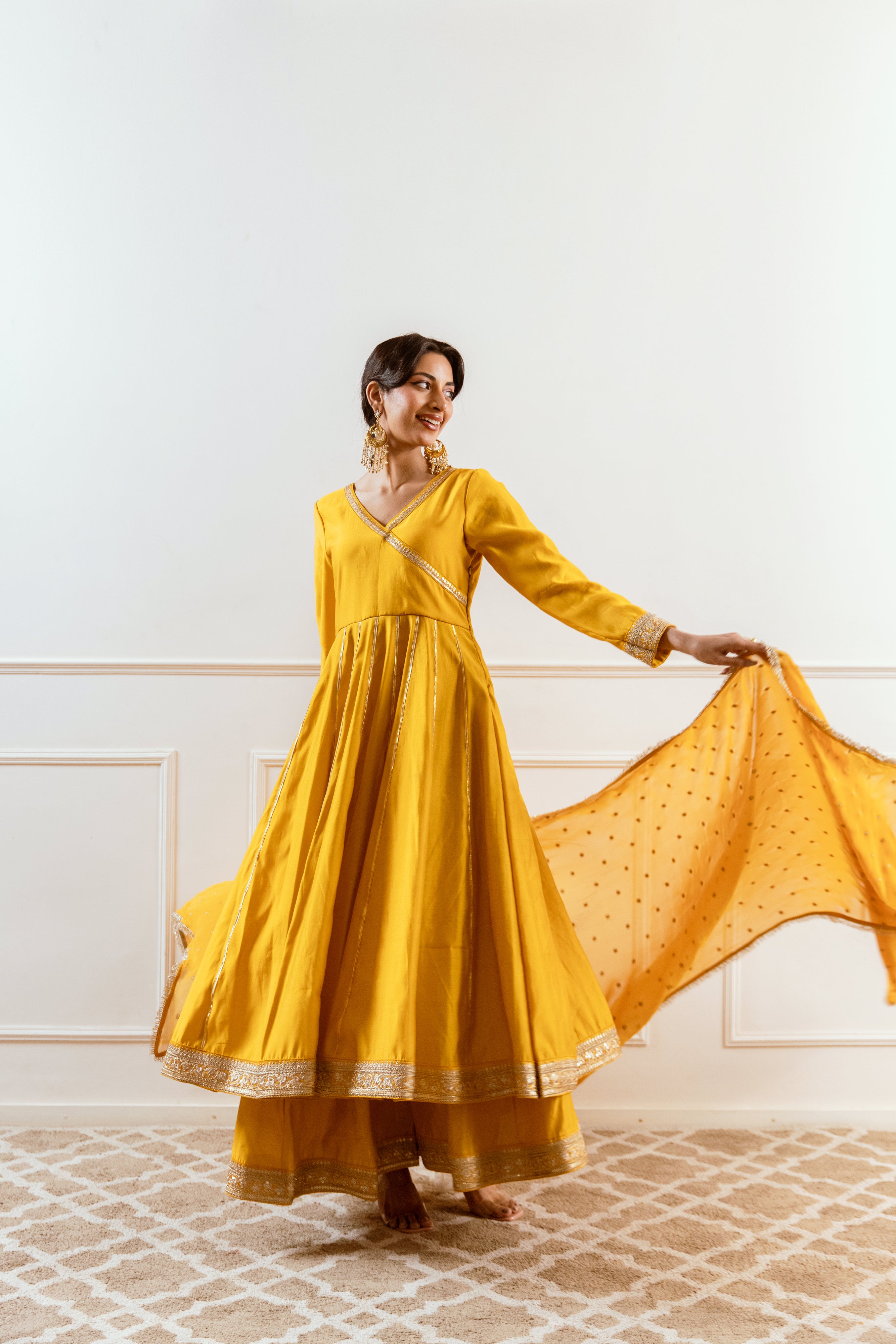 Salma Sitara Mustard Angrakha set