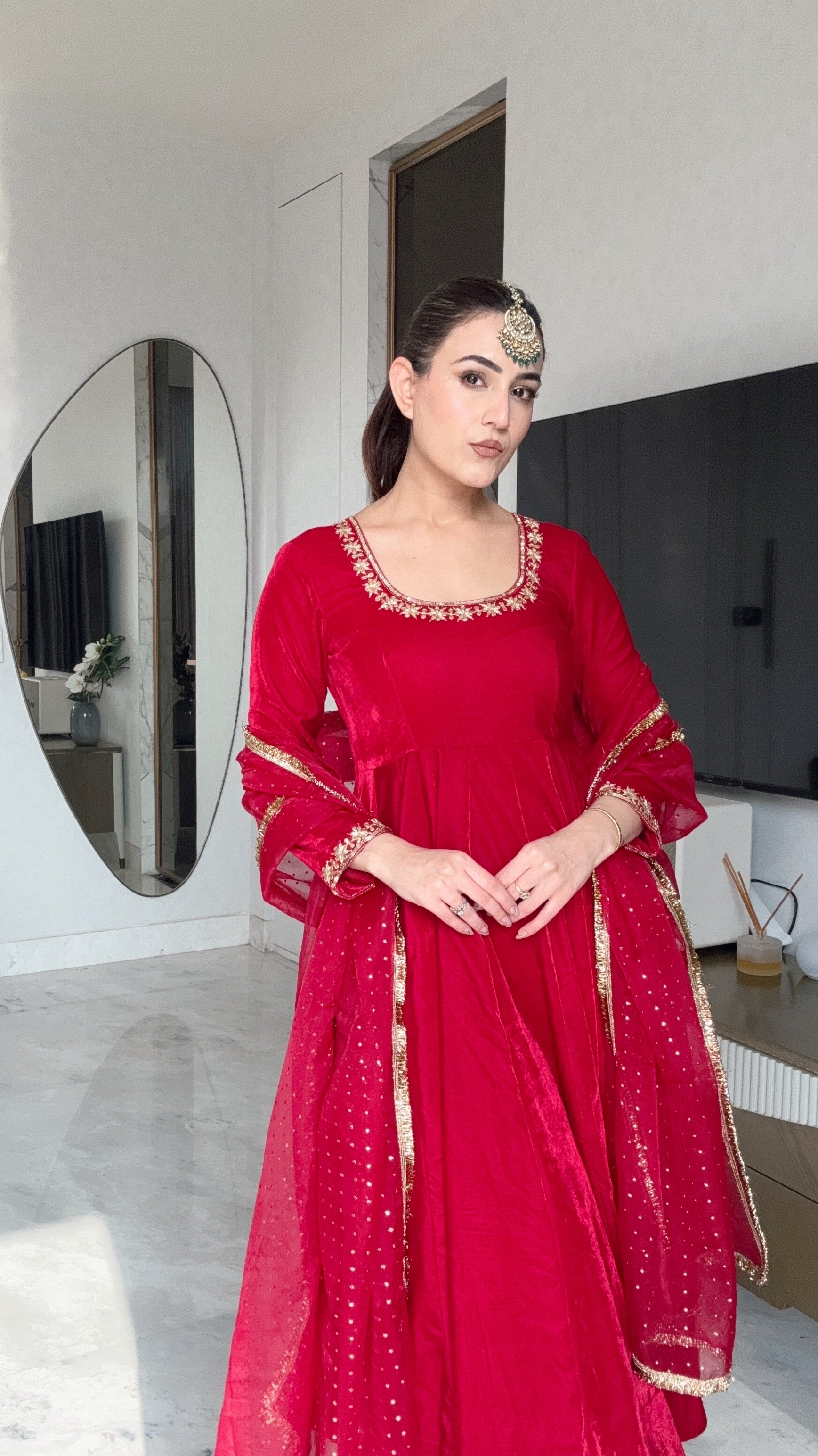 Khwabidah Maroon Anarkali Set of 3