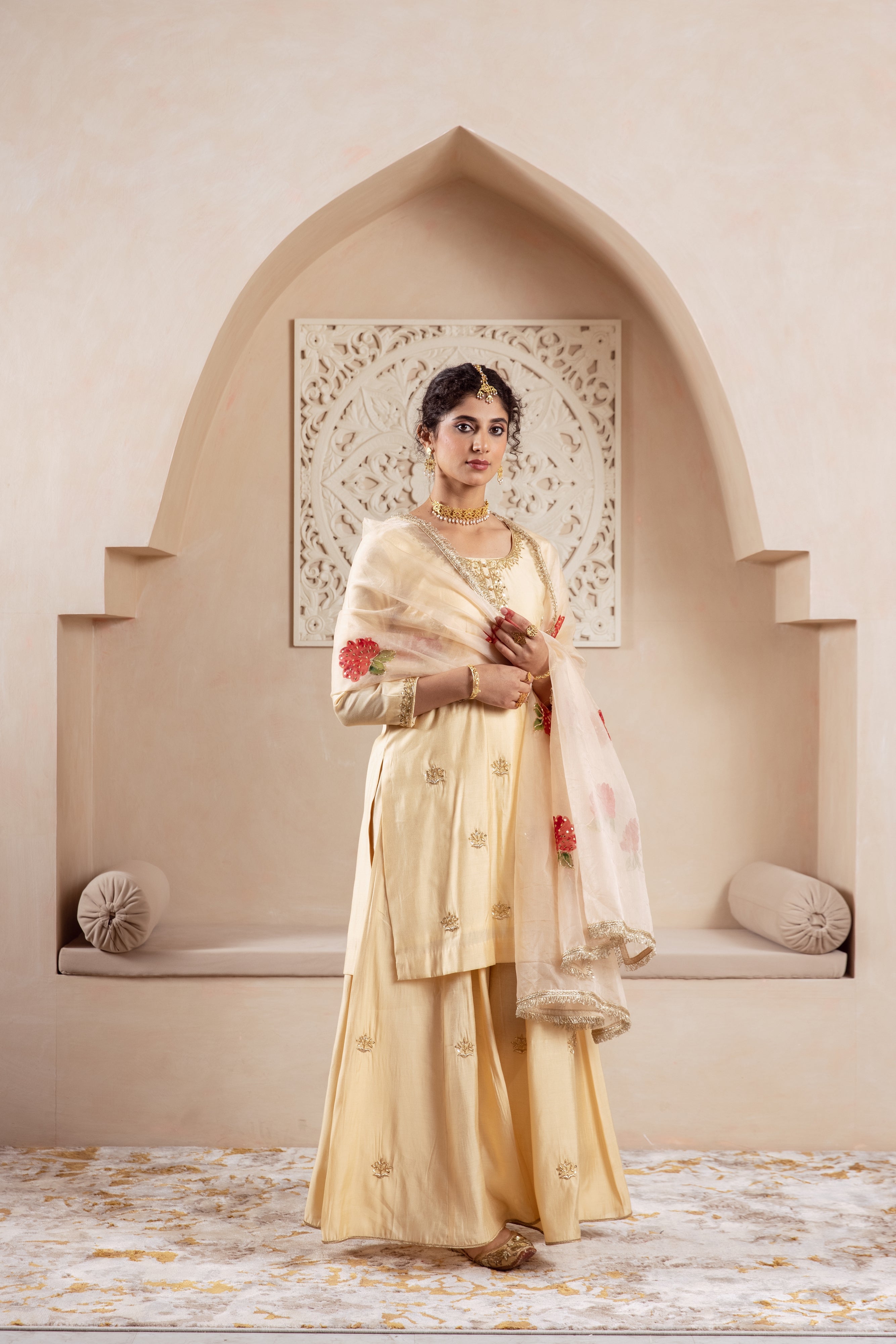 GULNAZ golden hand painted sharara set