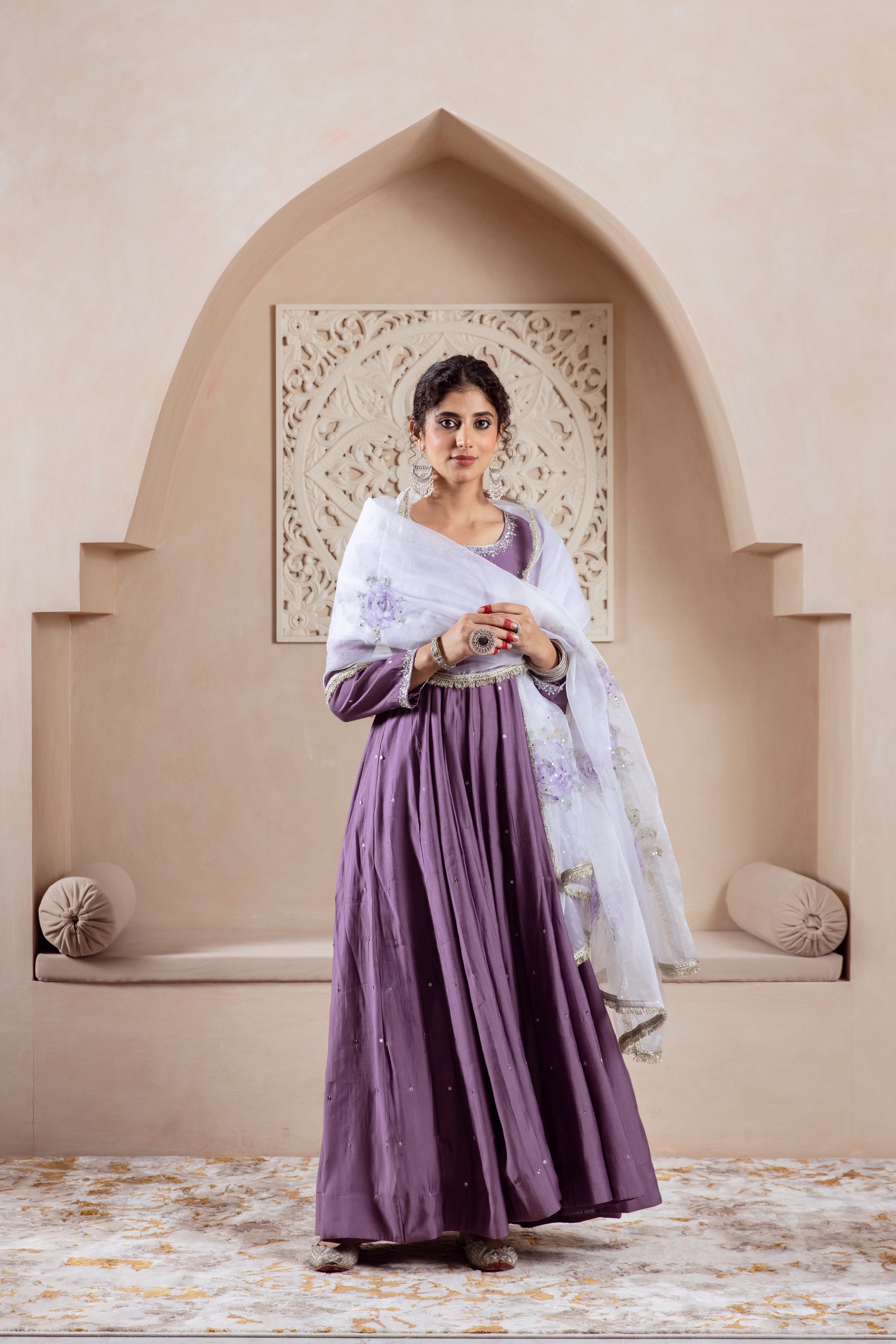 GULNAZ Mauve hand painted Anarkali set
