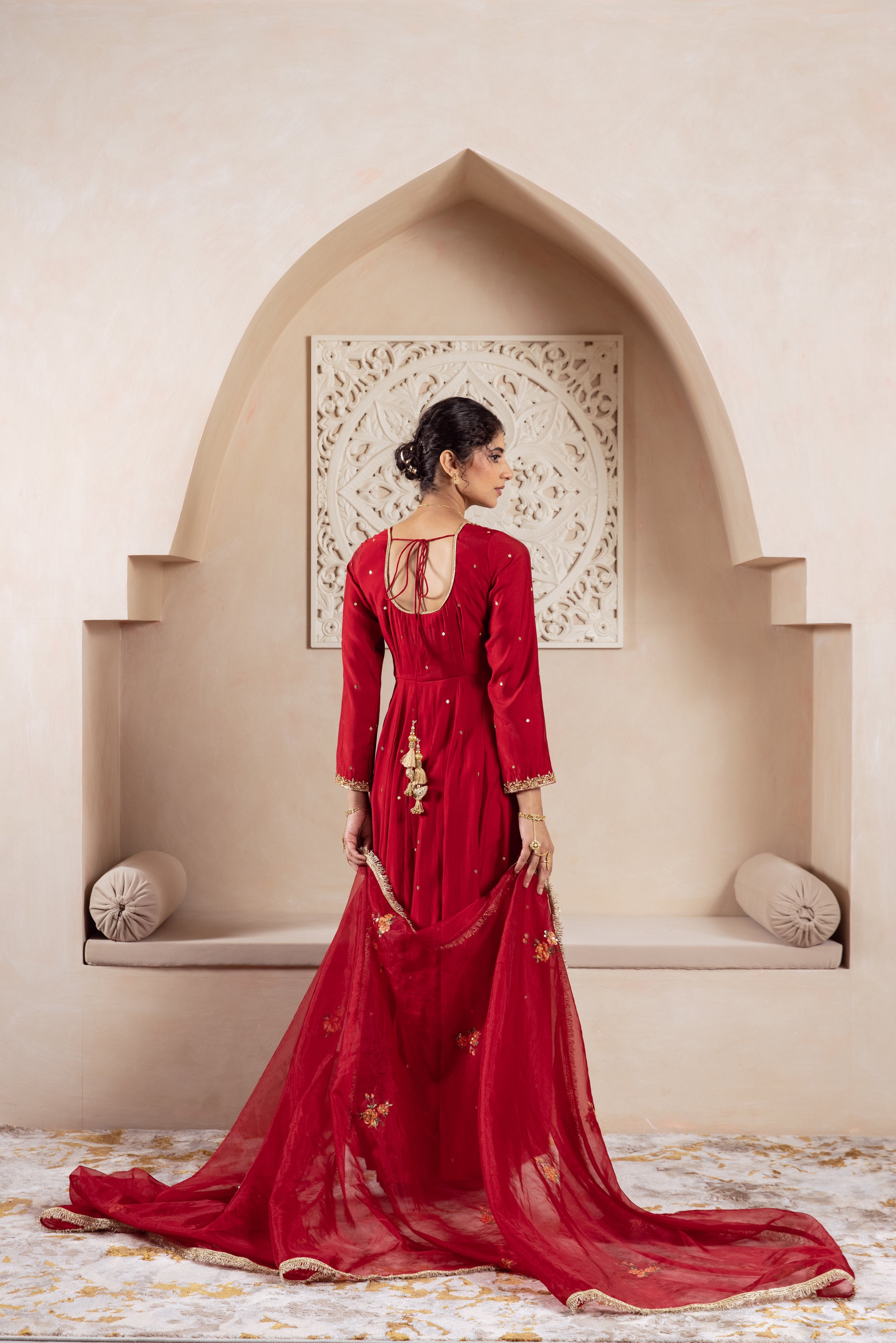 GULNAZ Maroon rose hand painted Anarkali set