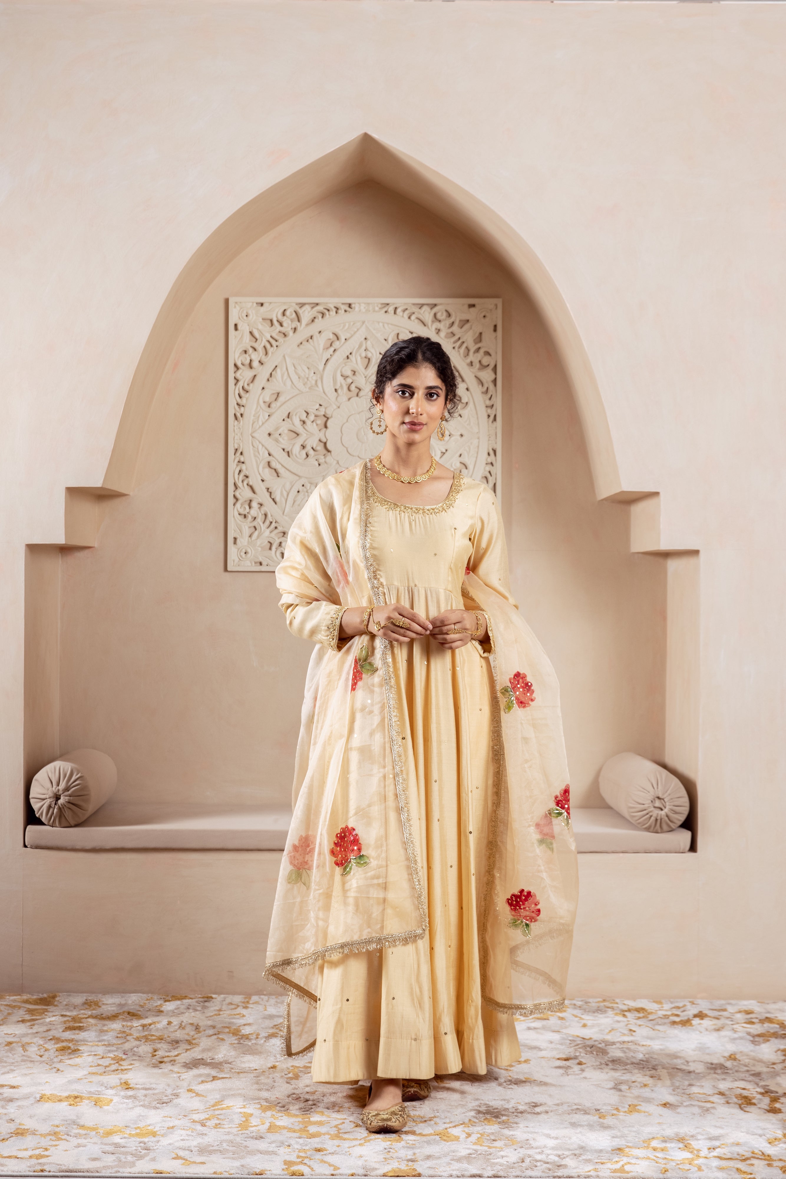 GULNAZ Golden hand painted Anarkali set
