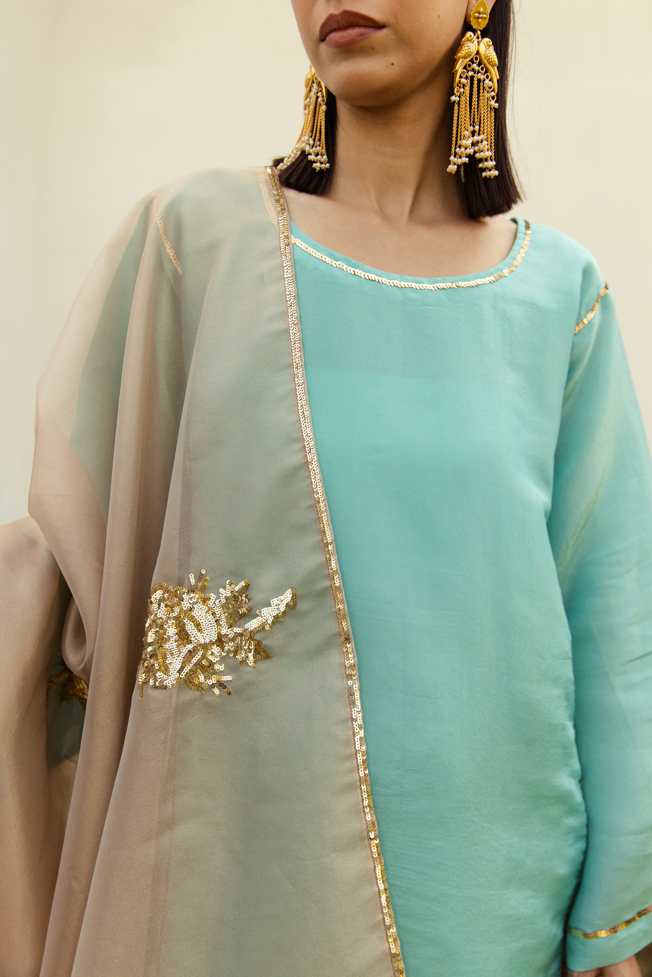 Noor Farshi Salwar turquoise  Set - Golden