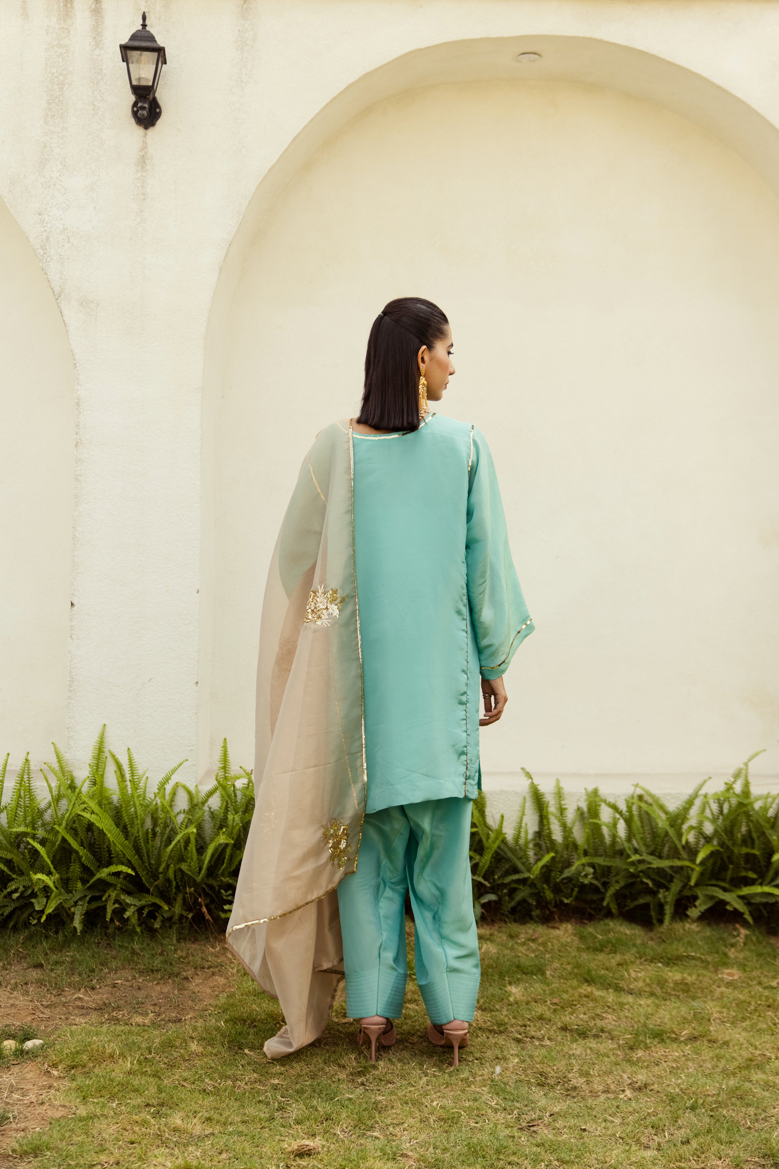 Noor Farshi Salwar turquoise  Set - Golden