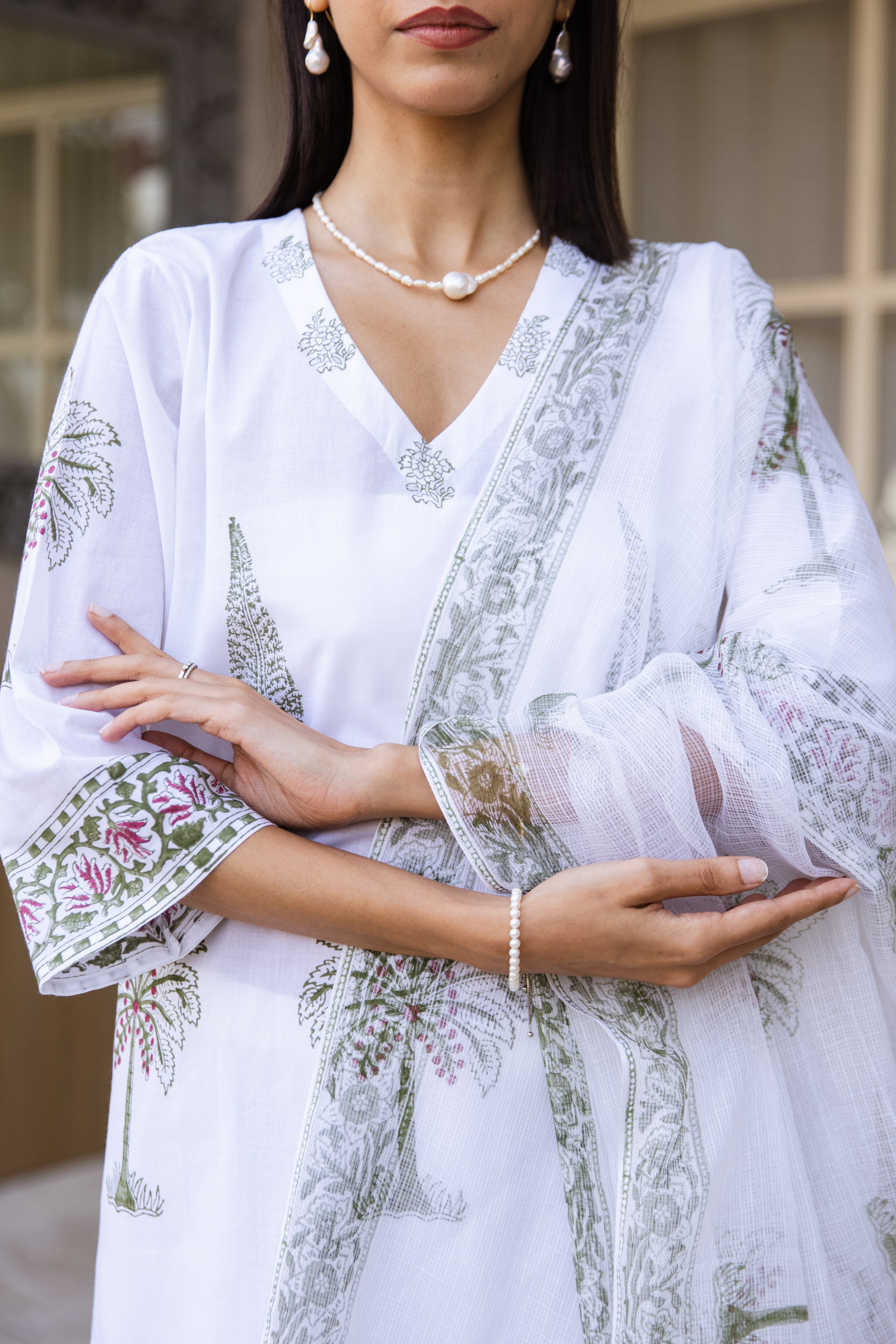 Picnic Palm tree Handblock Kurta Set