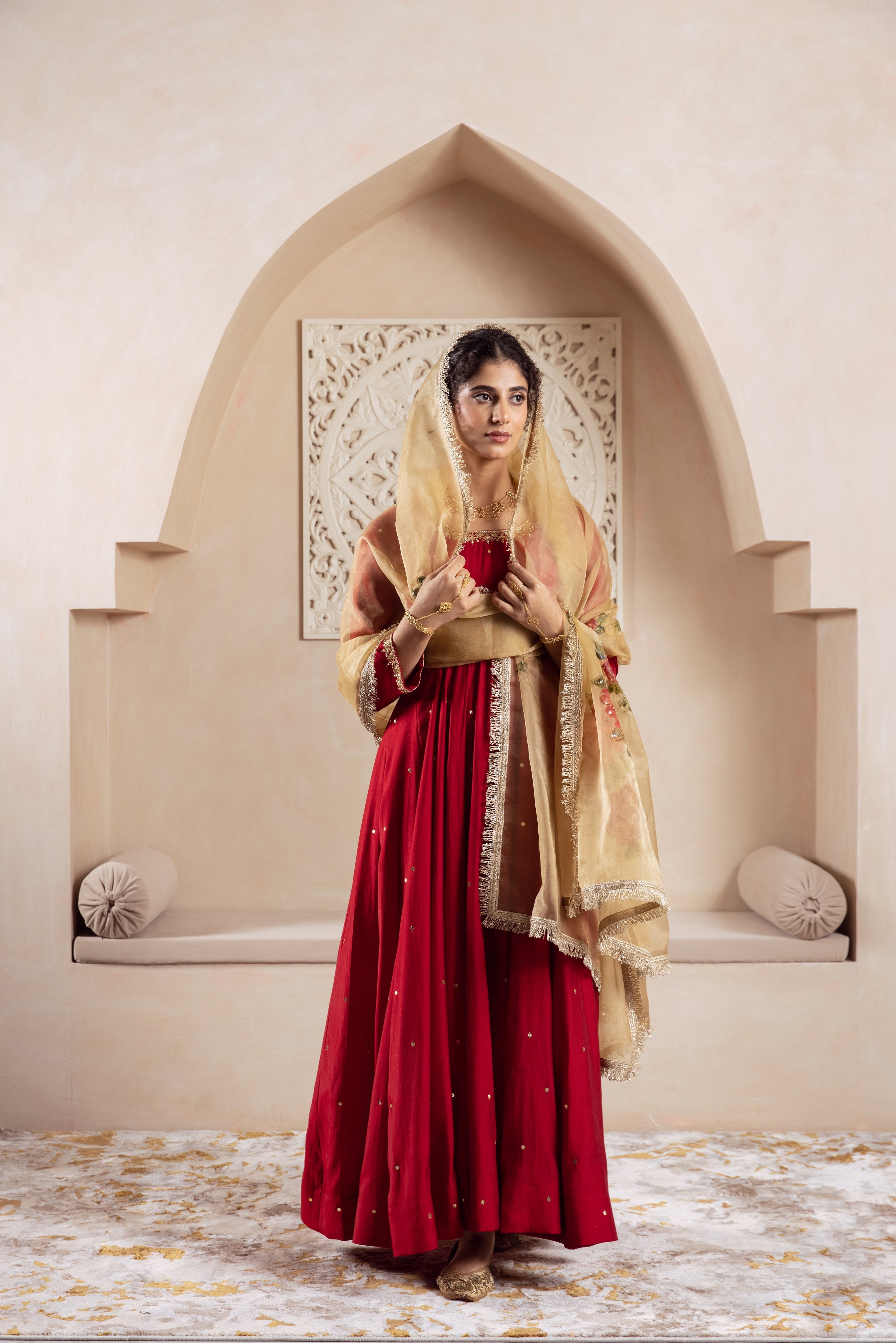 GULNAZ Maroon hand painted Anarkali set