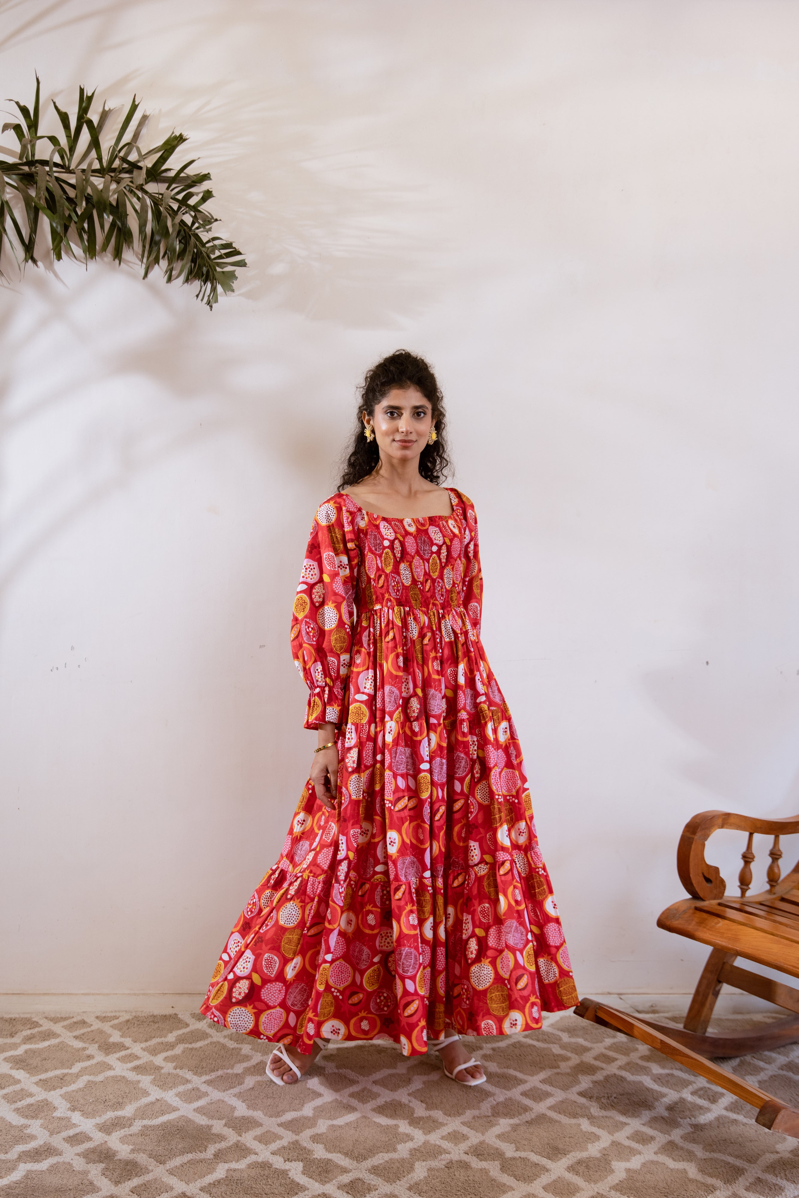 Red pomegranate smocked maxi