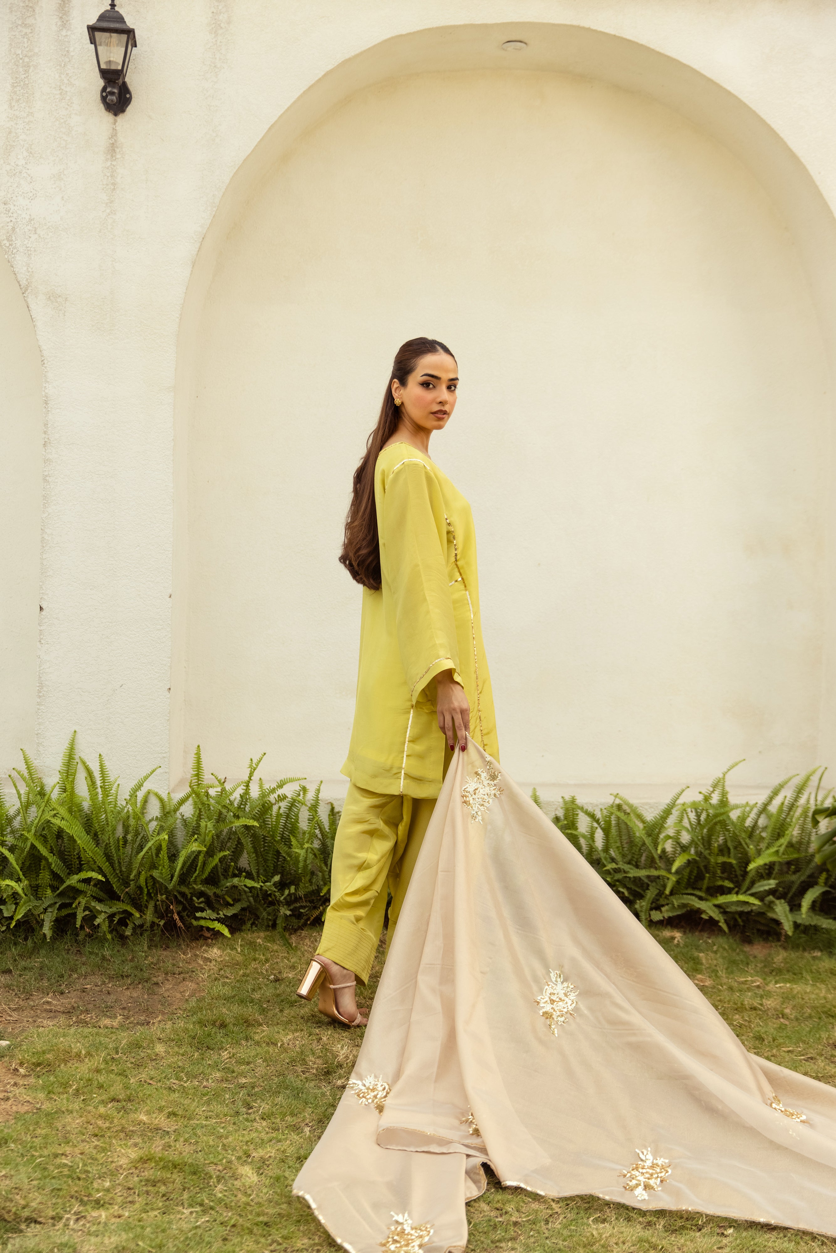 Noor Farshi Salwar Lime Green Set - Golden