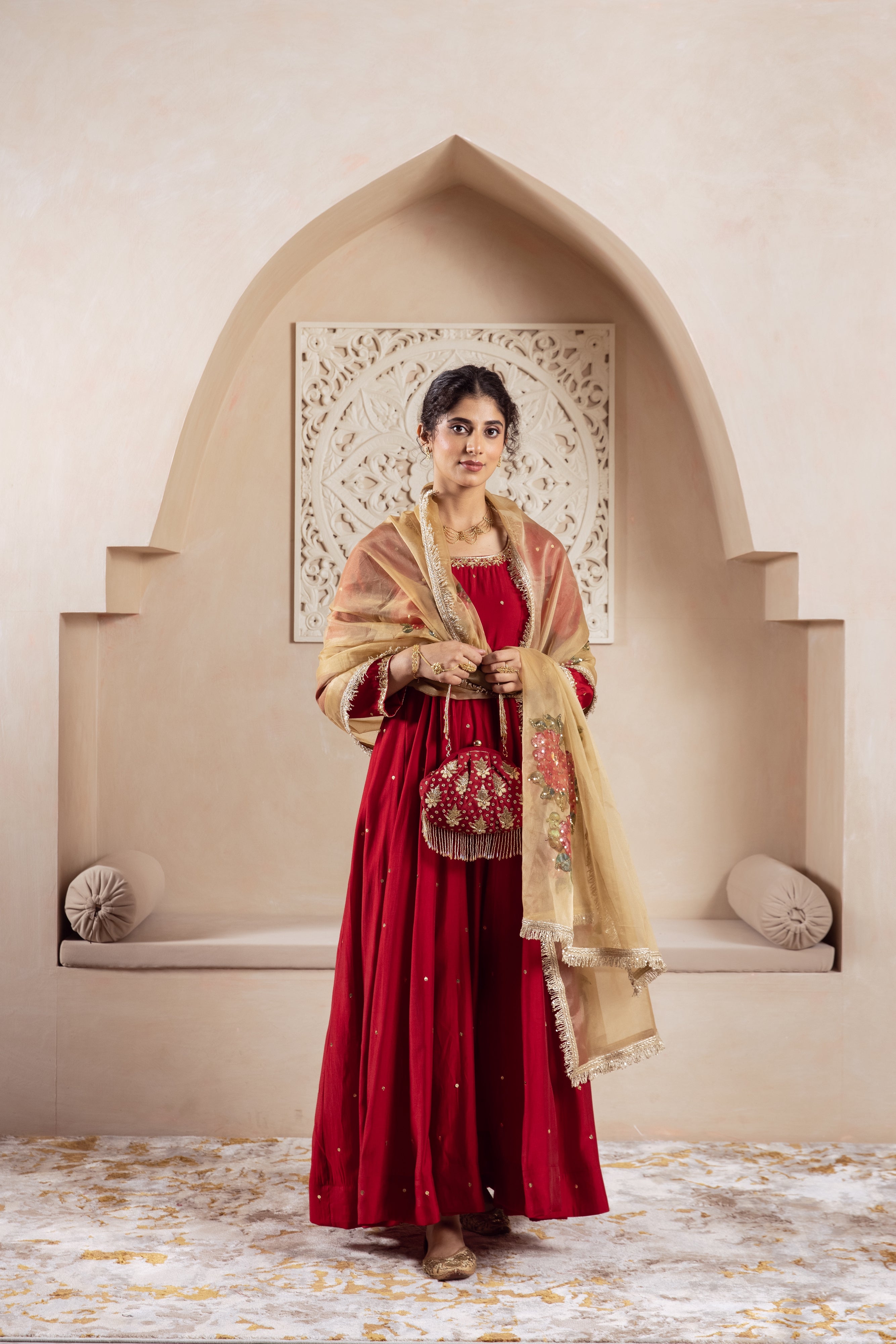 GULNAZ Maroon hand painted Anarkali set