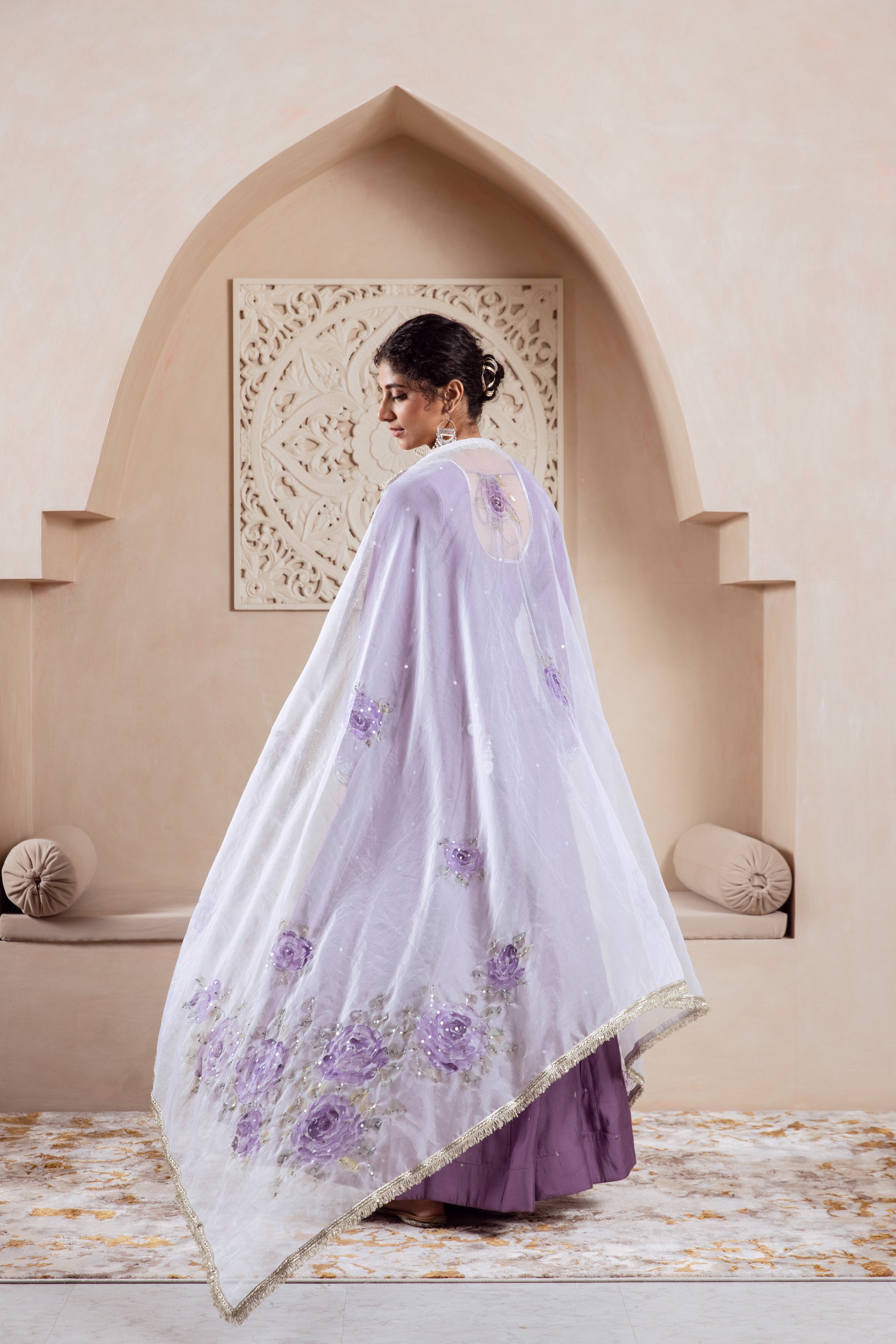 GULNAZ Mauve hand painted Anarkali set