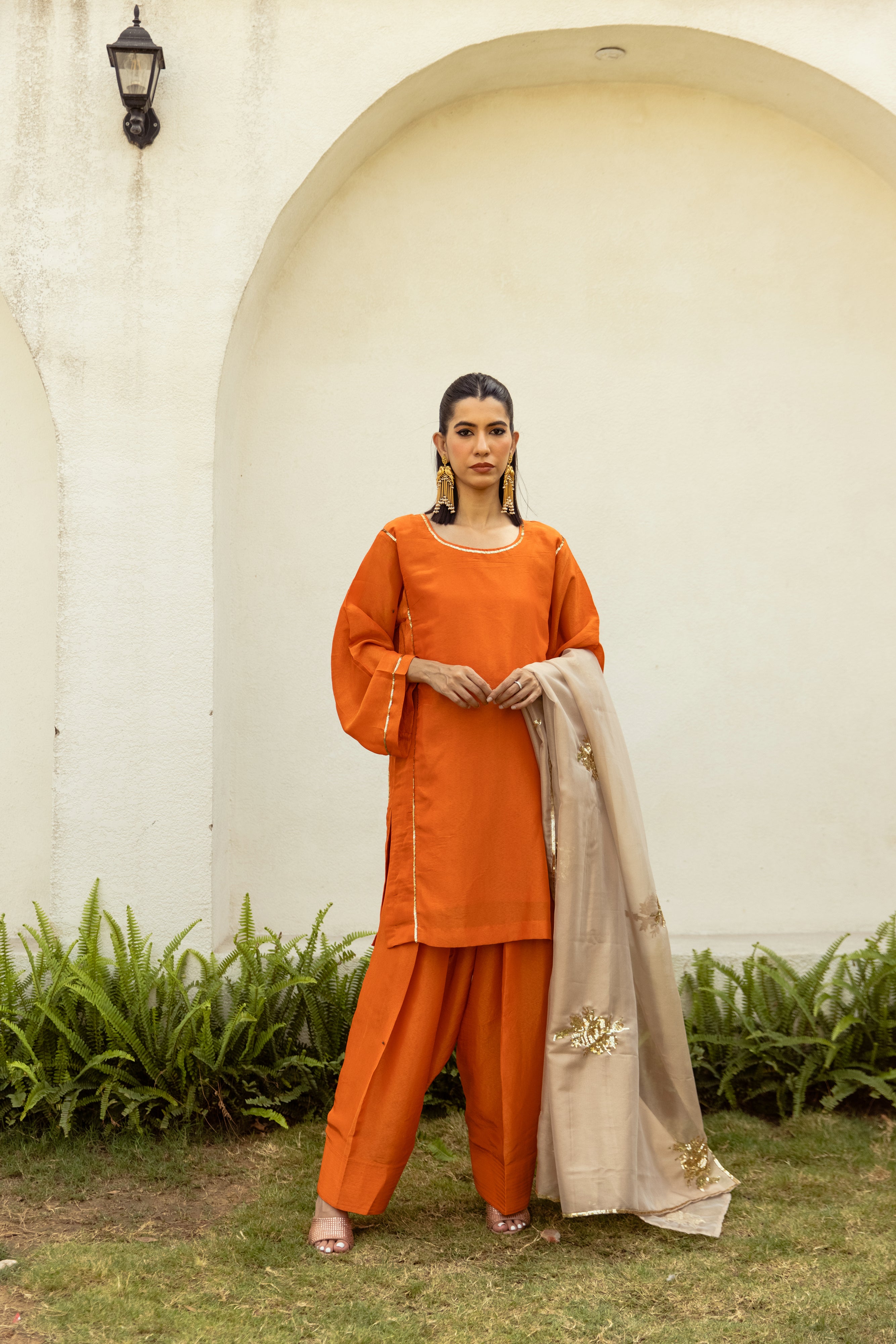 Noor Farshi Salwar Orange Set - Golden