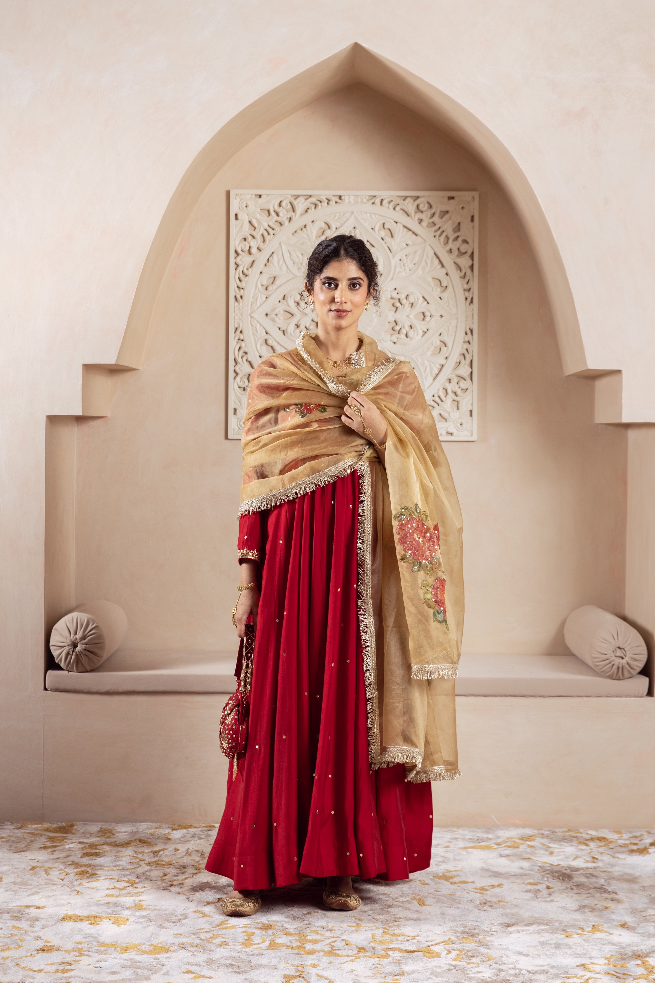 GULNAZ Maroon hand painted Anarkali set