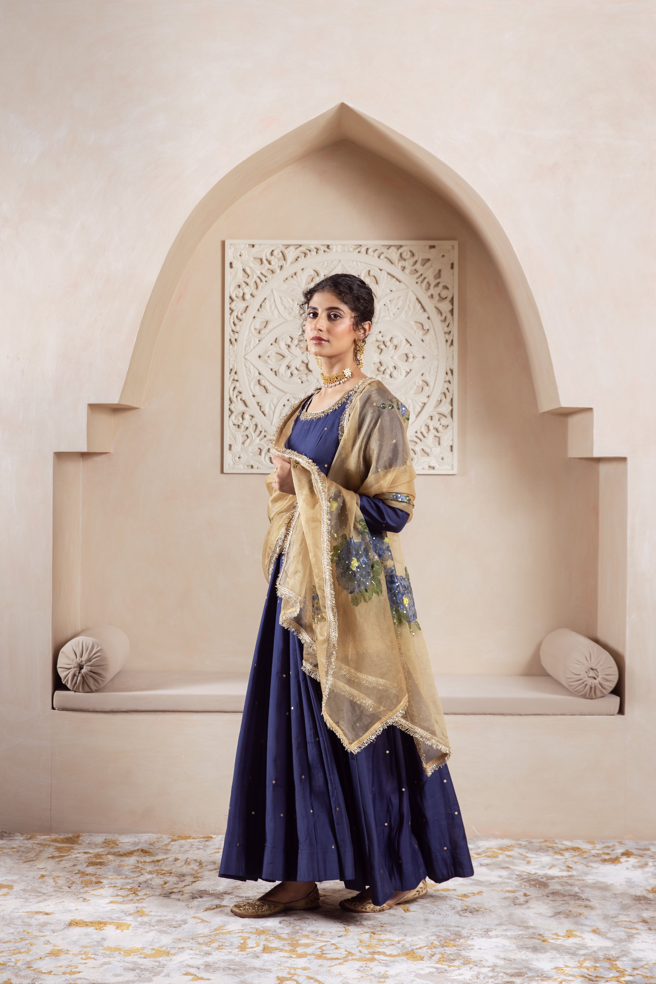 GULNAZ Navy blue hand painted Anarkali set
