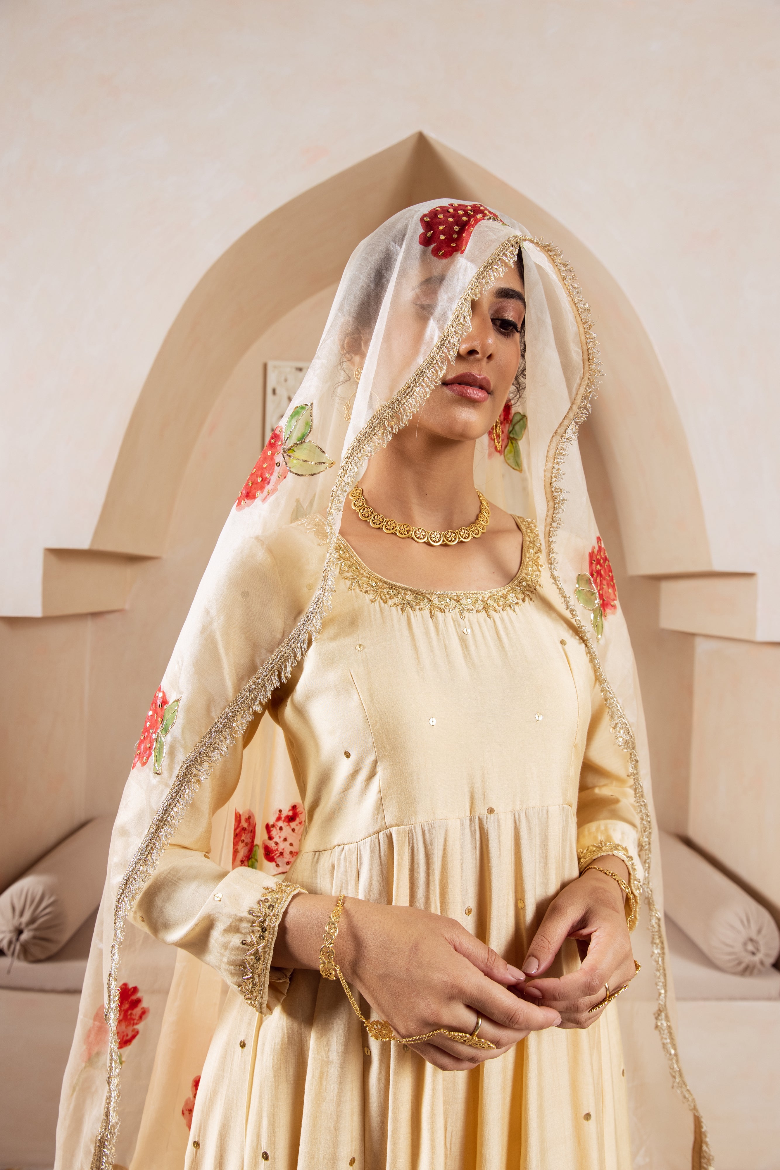 GULNAZ Golden hand painted Anarkali set