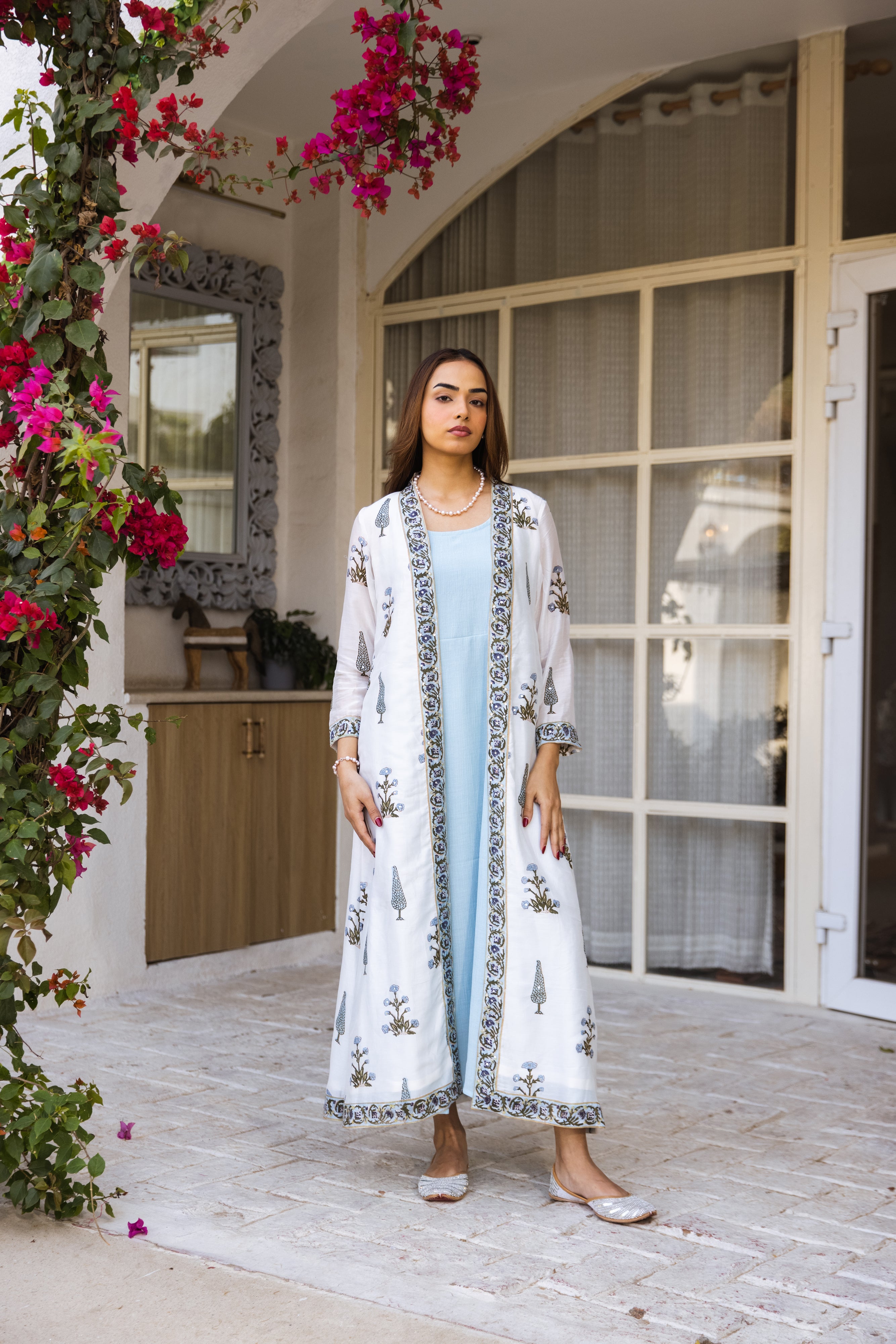 Picnic Turquoise Handblock Jacket set