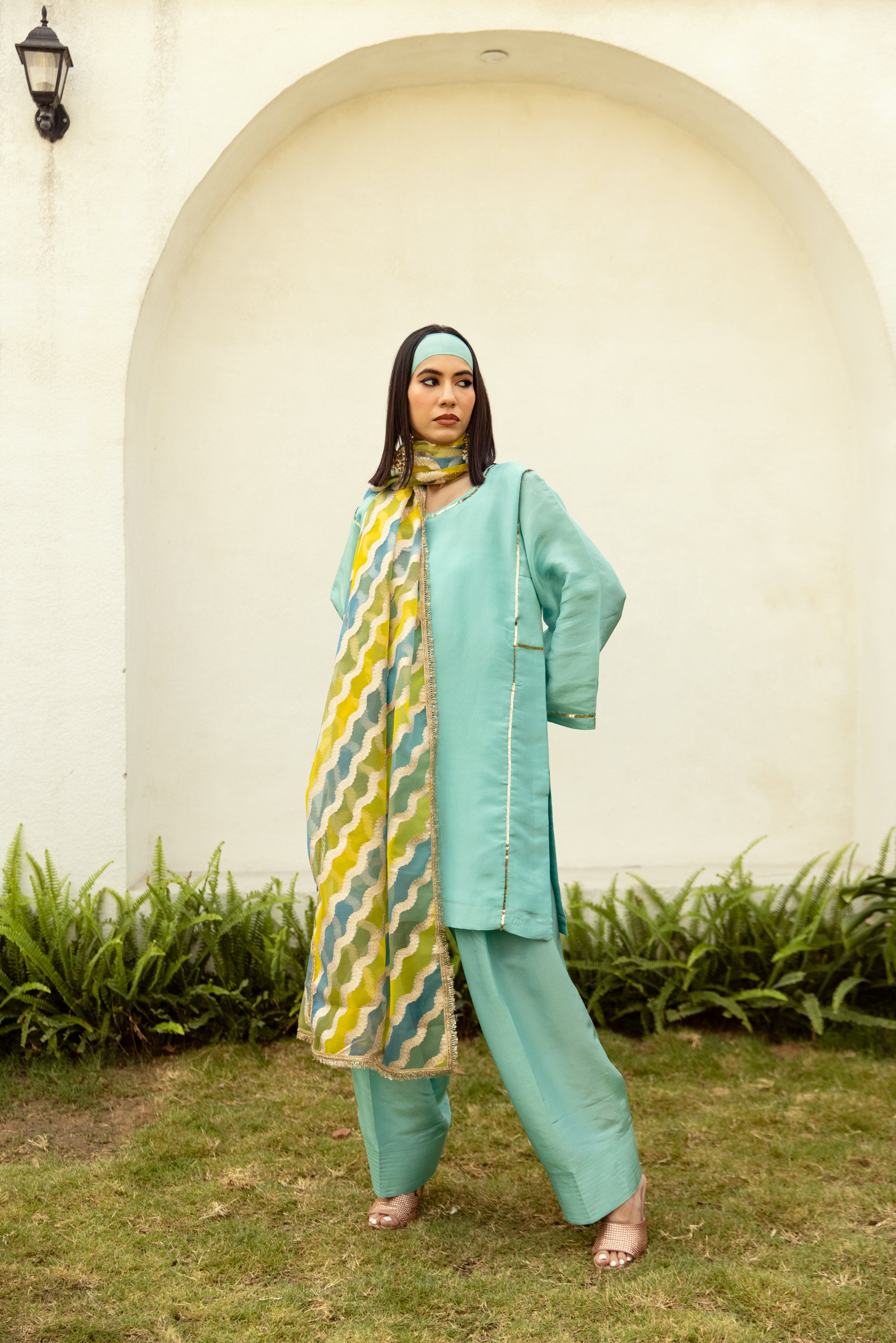 Noor Farshi Salwar Turquoise set