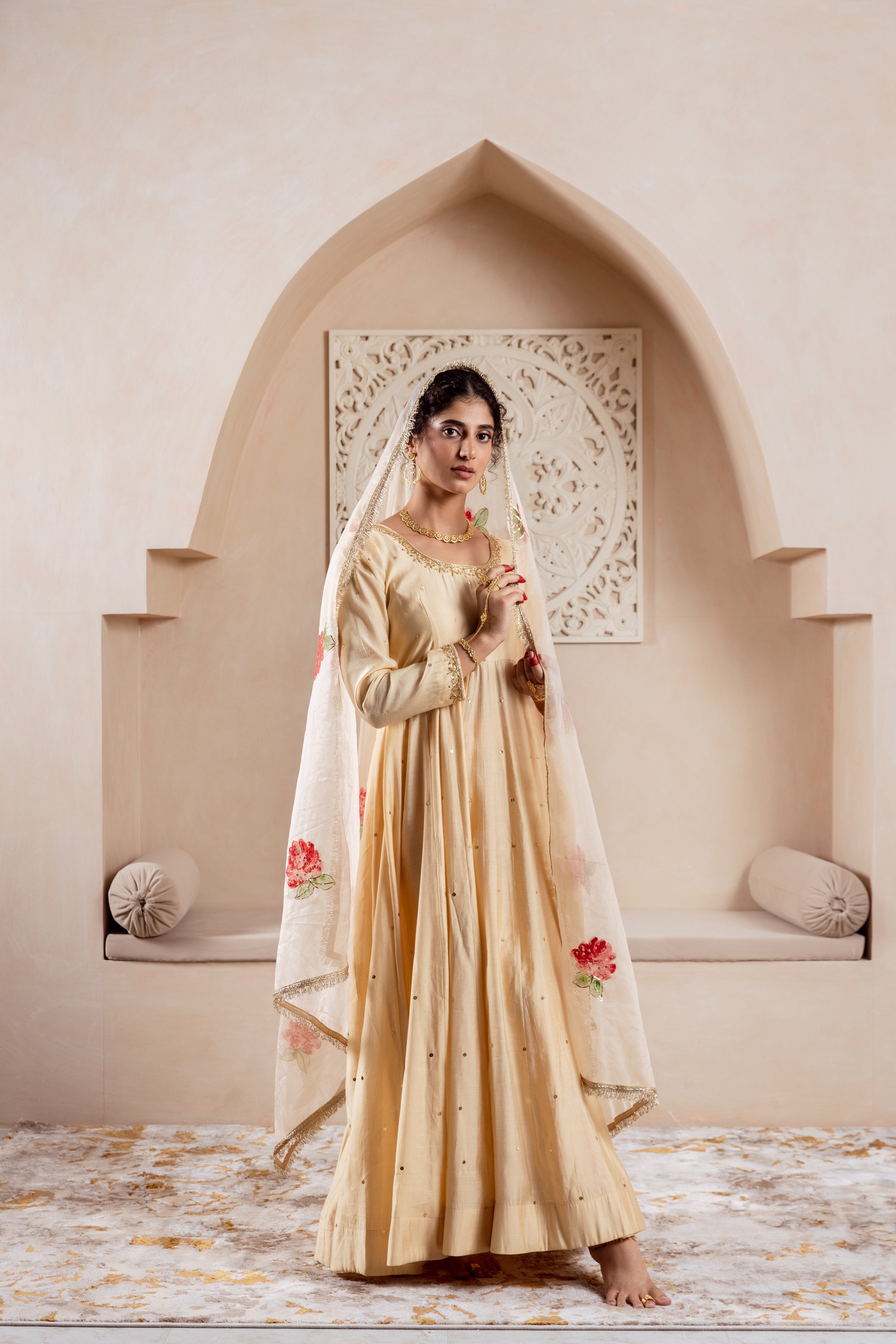 GULNAZ Golden hand painted Anarkali set