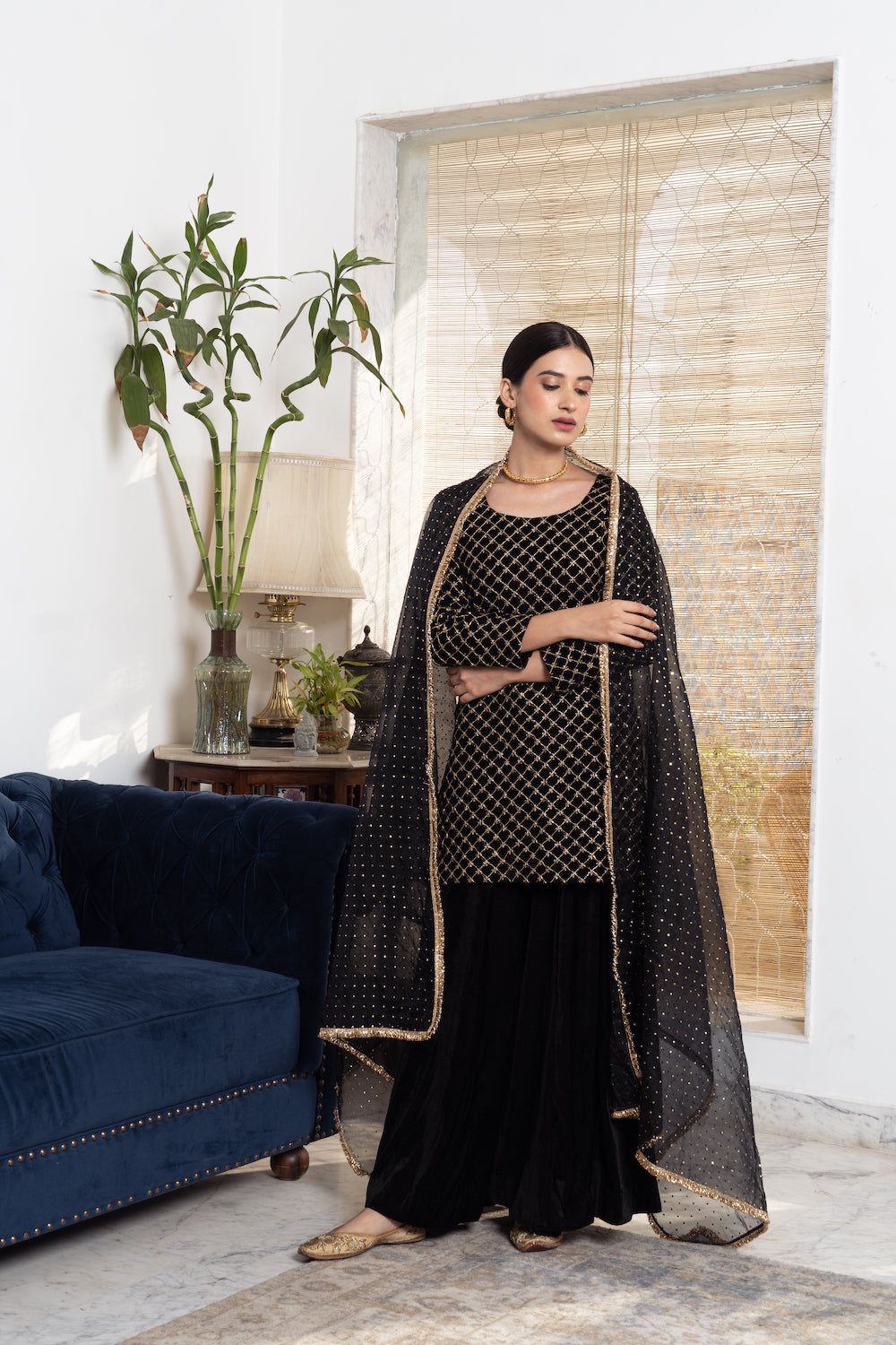 Khwabidah Black Sharara Set of 3