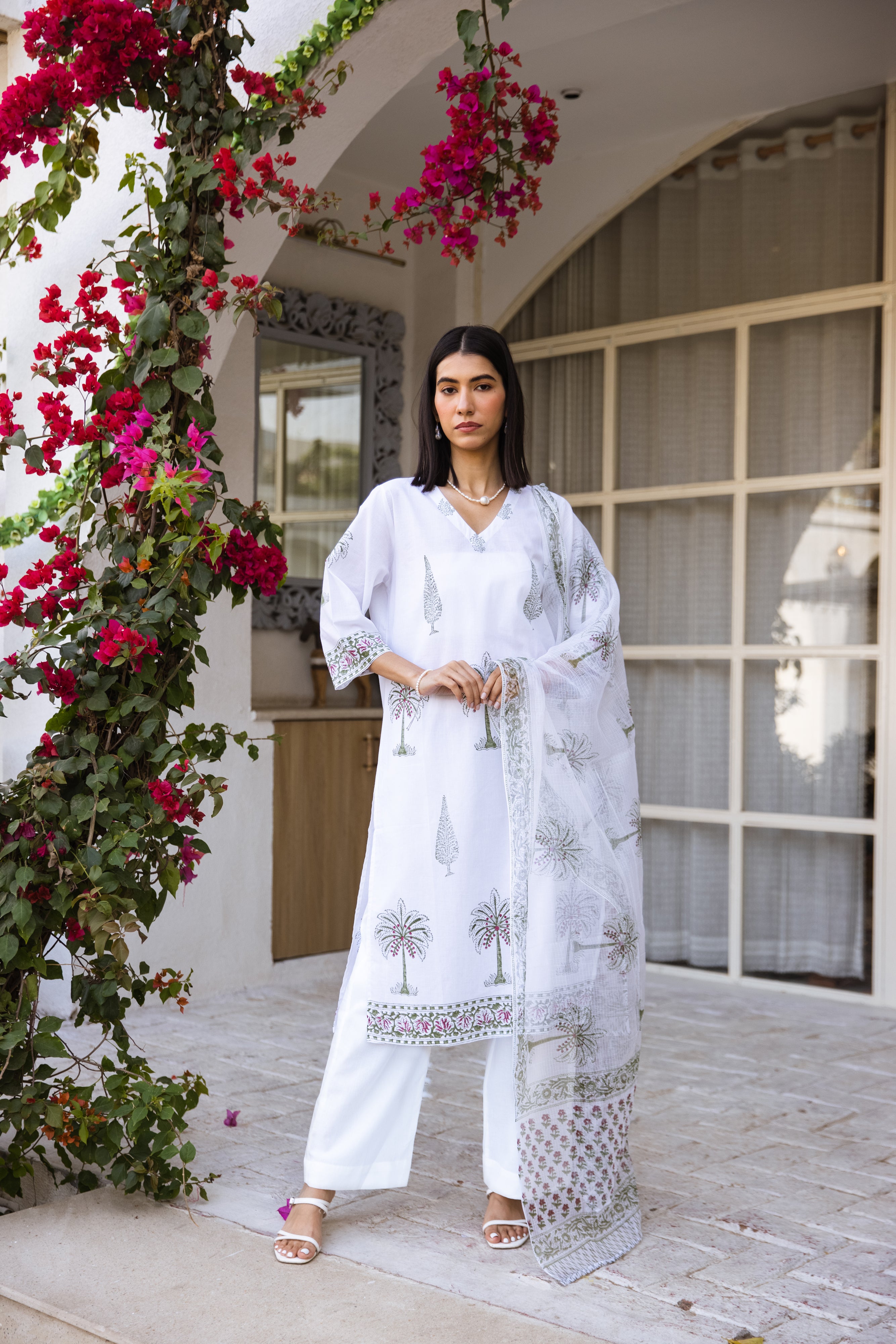 Picnic Palm tree Handblock Kurta Set