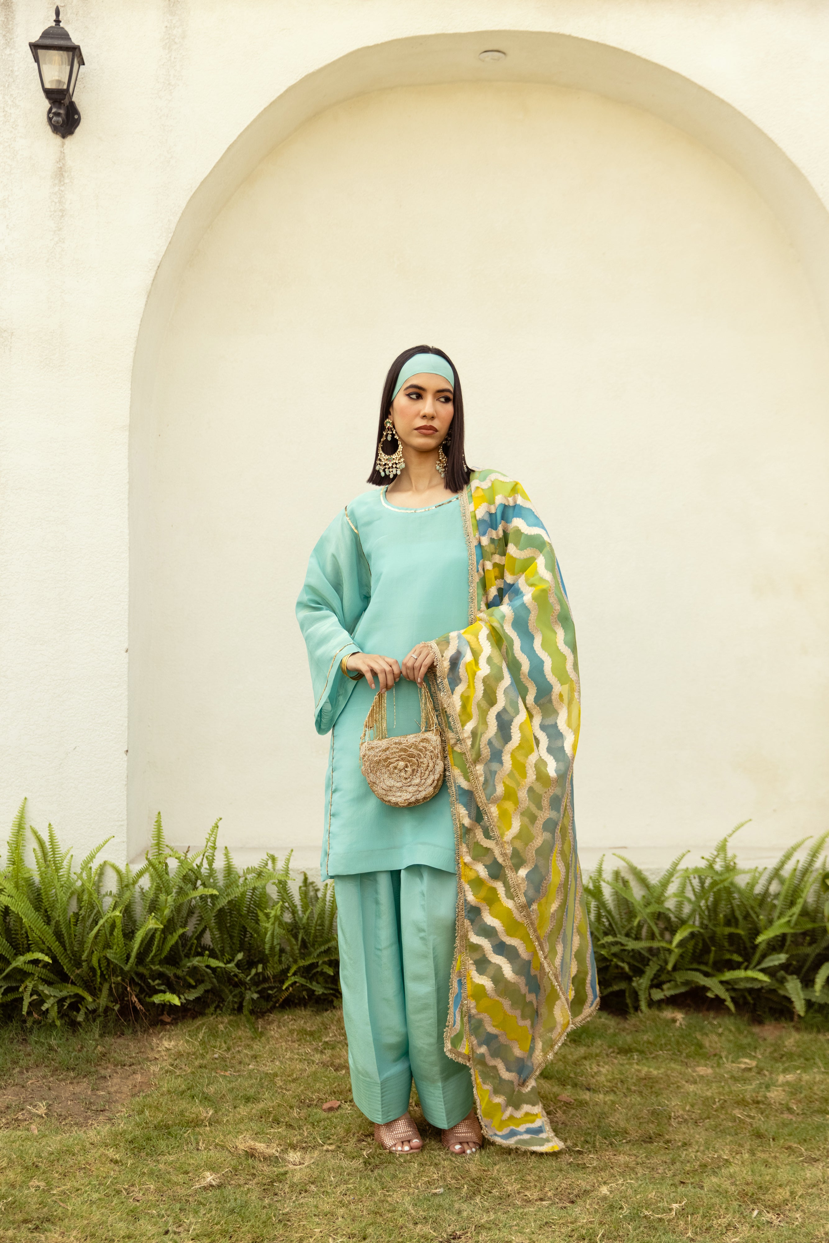 Noor Farshi Salwar Turquoise set