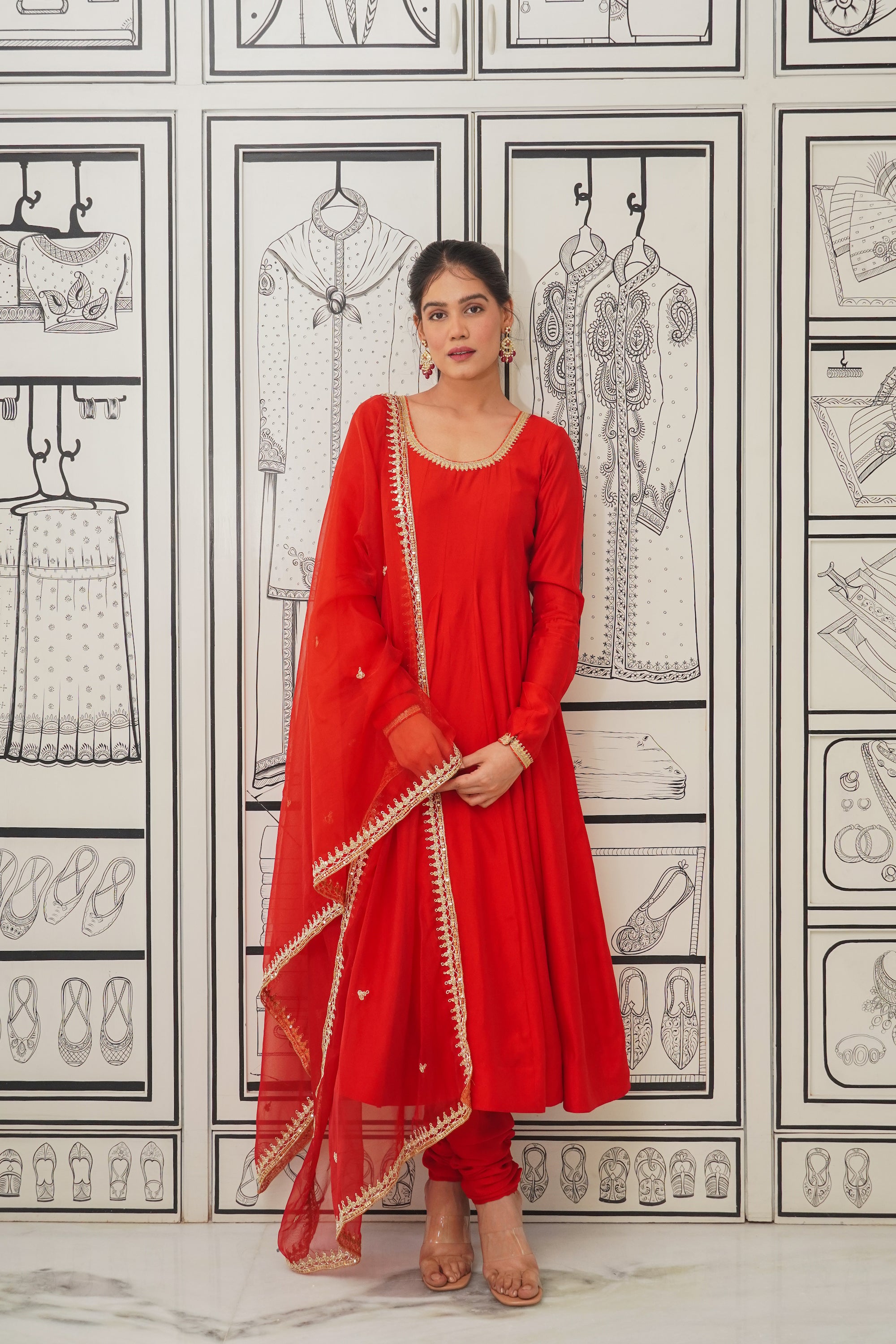 Afsana Red handwork Anarkali Set