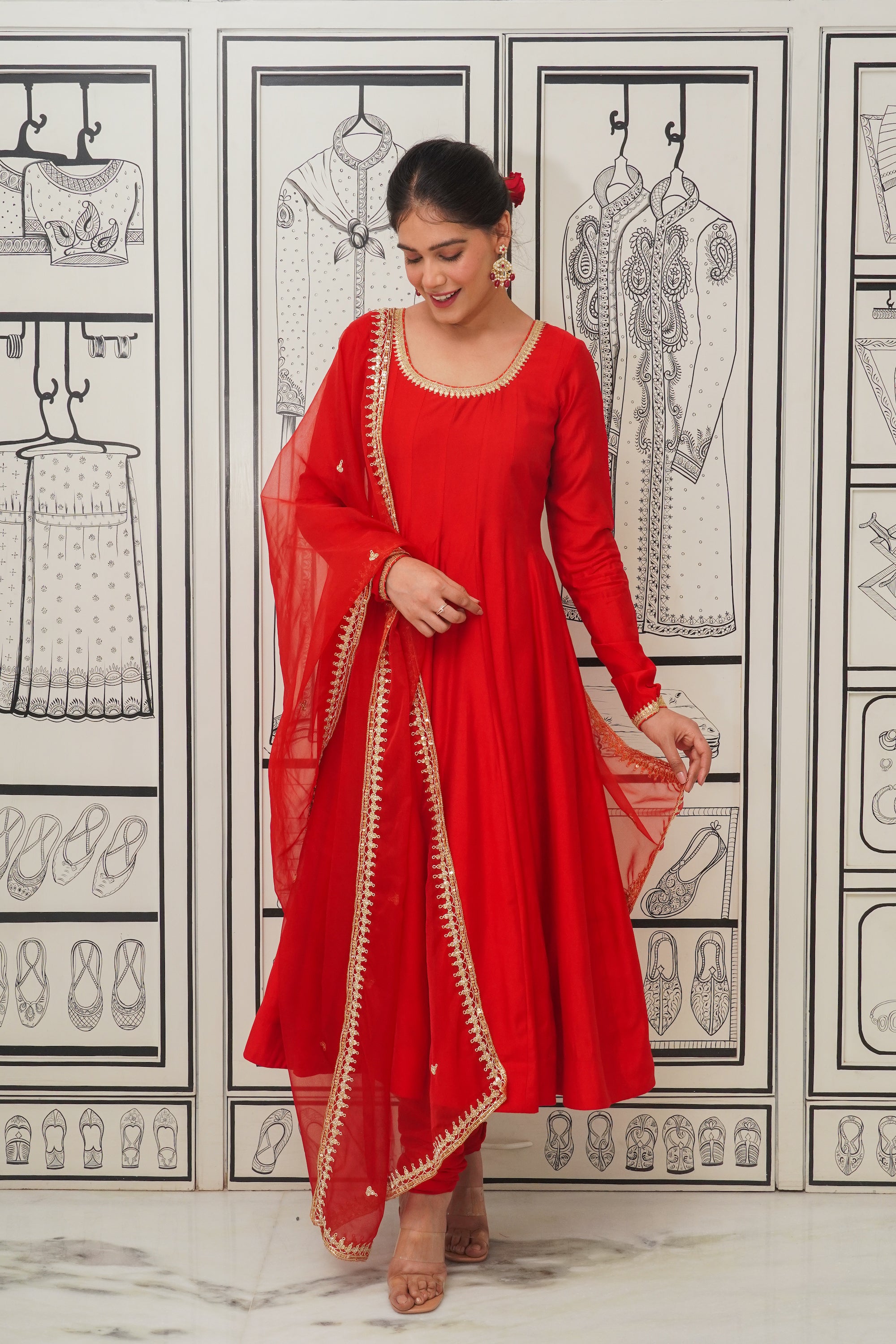 Afsana Red handwork Anarkali Set