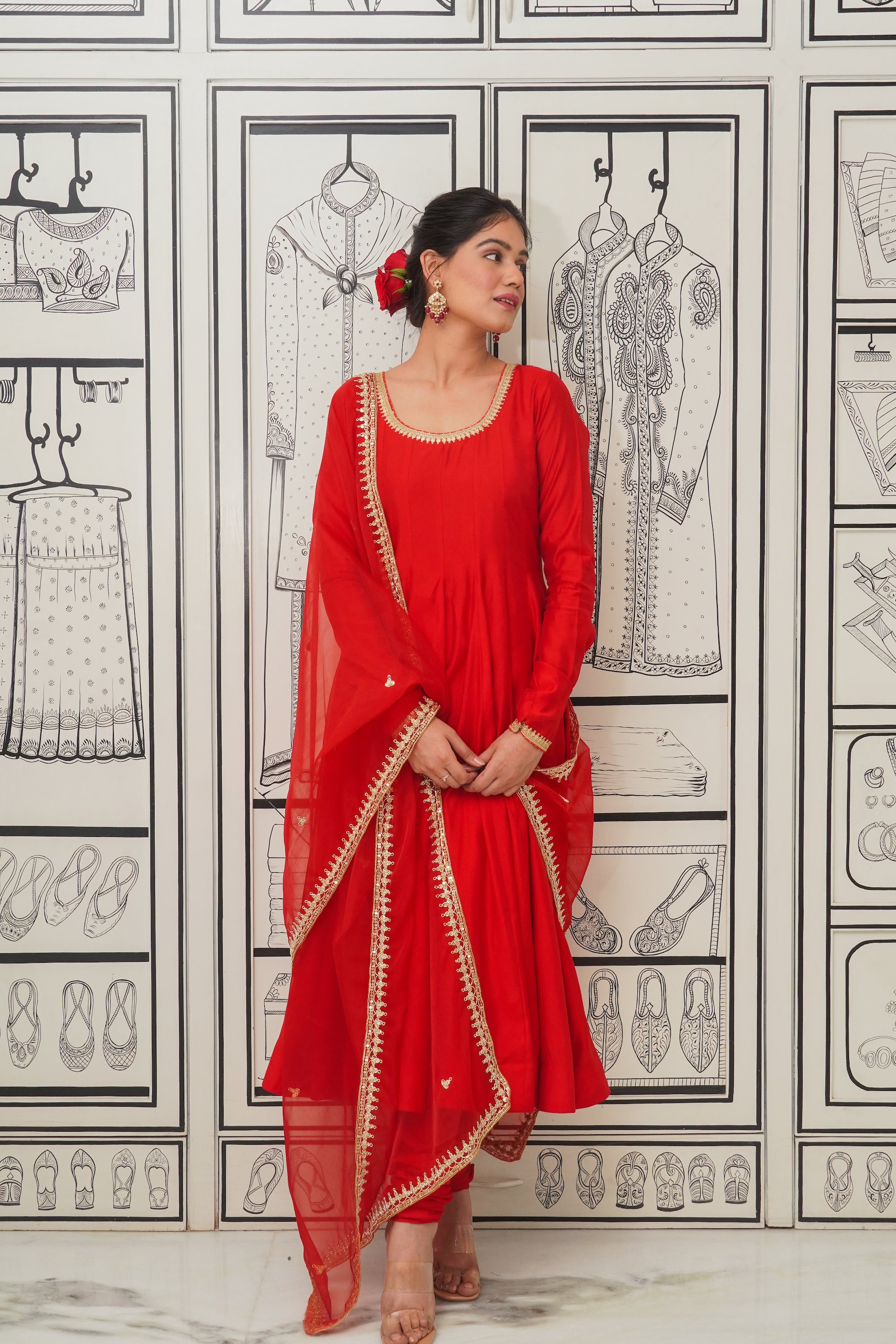 Afsana Red handwork Anarkali Set