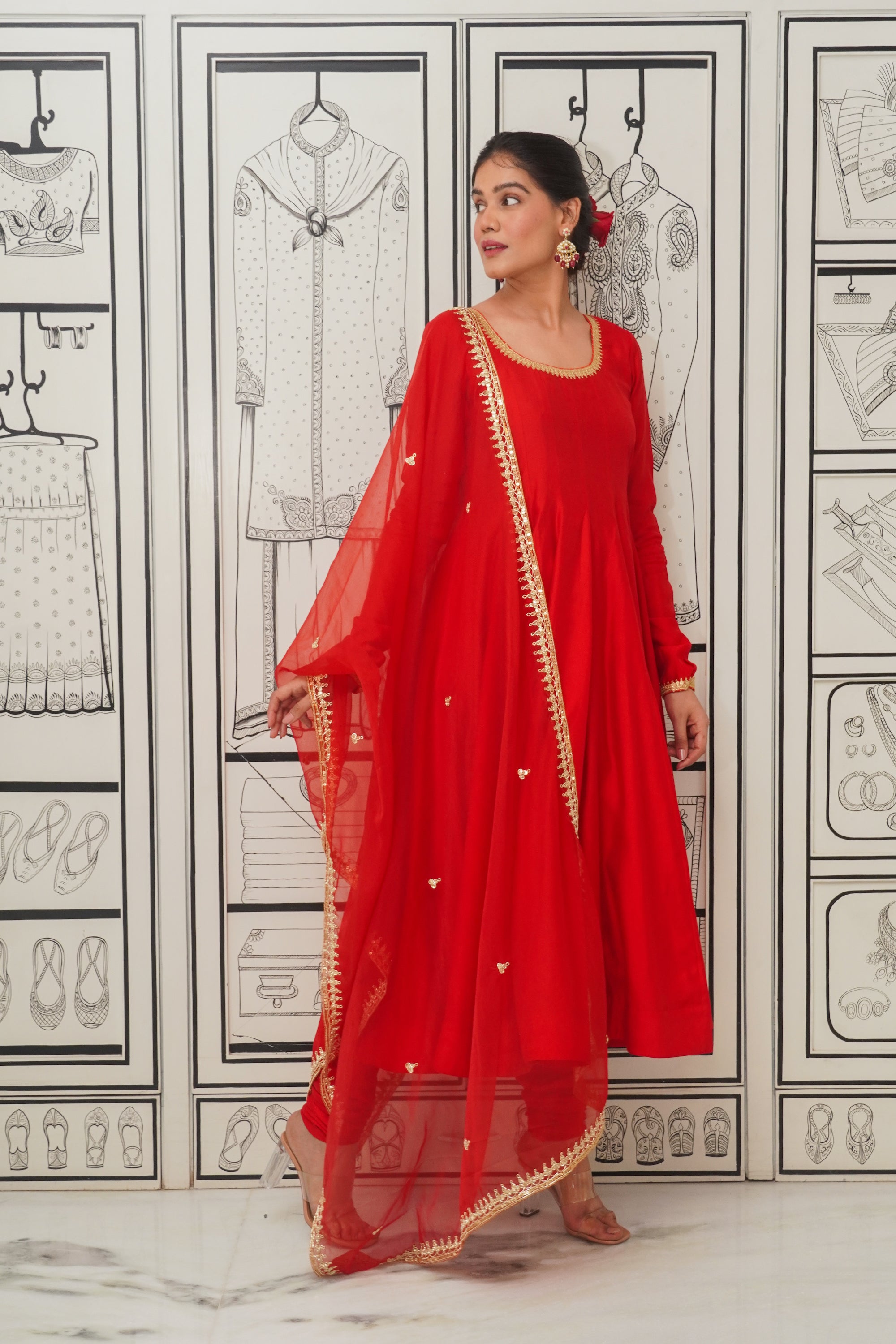 Afsana Red handwork Anarkali Set