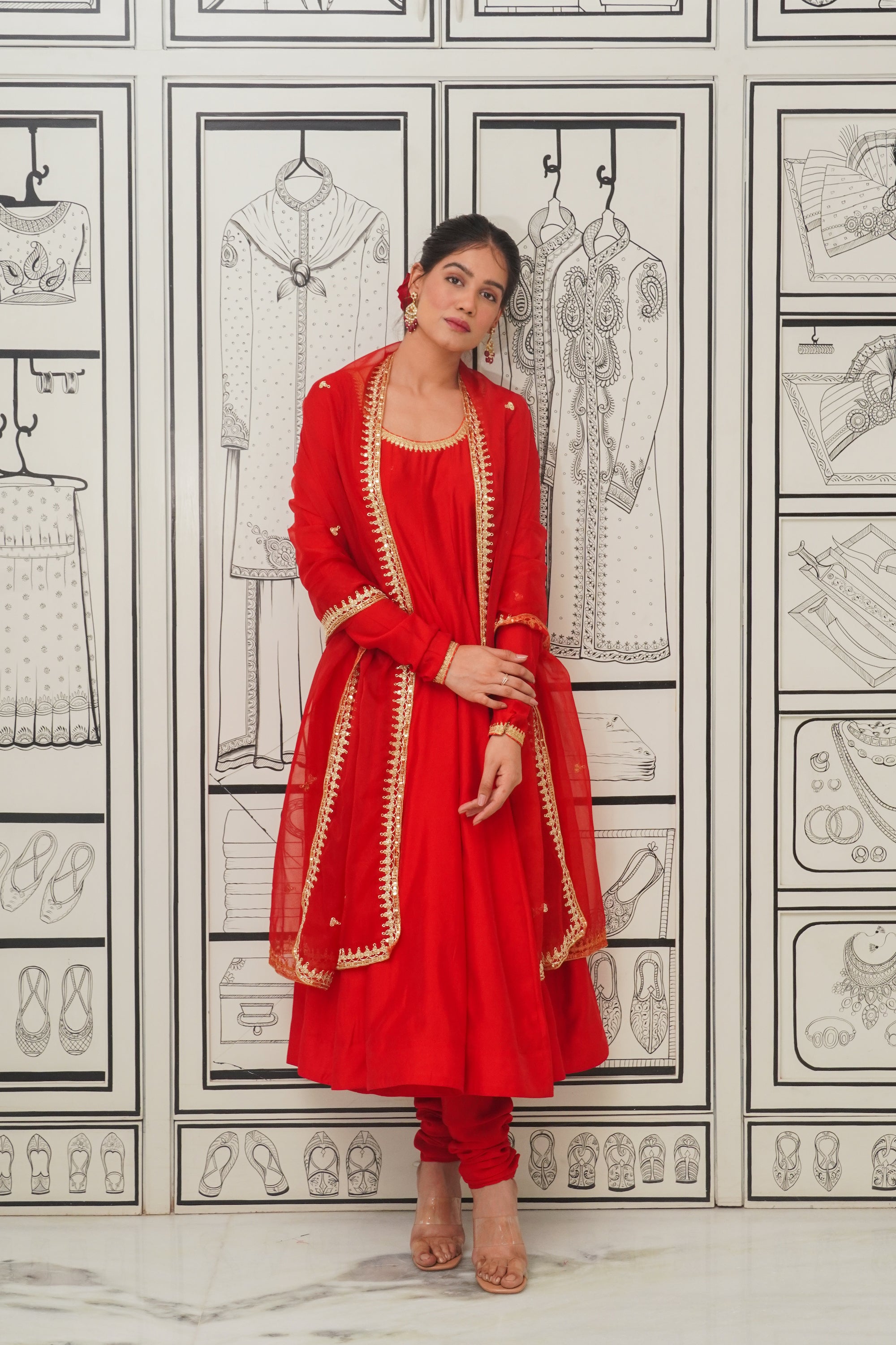 Afsana Red handwork Anarkali Set