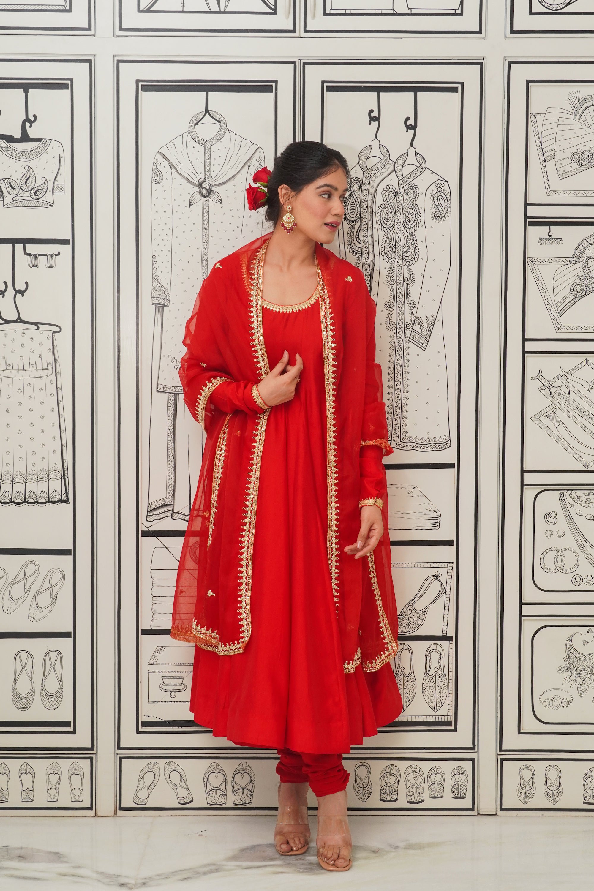 Afsana Red handwork Anarkali Set