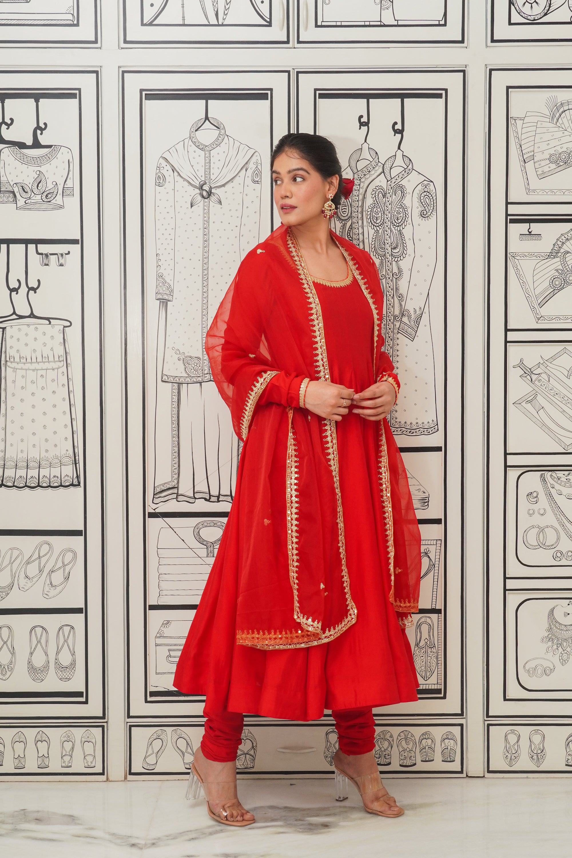 Afsana Red handwork Anarkali Set