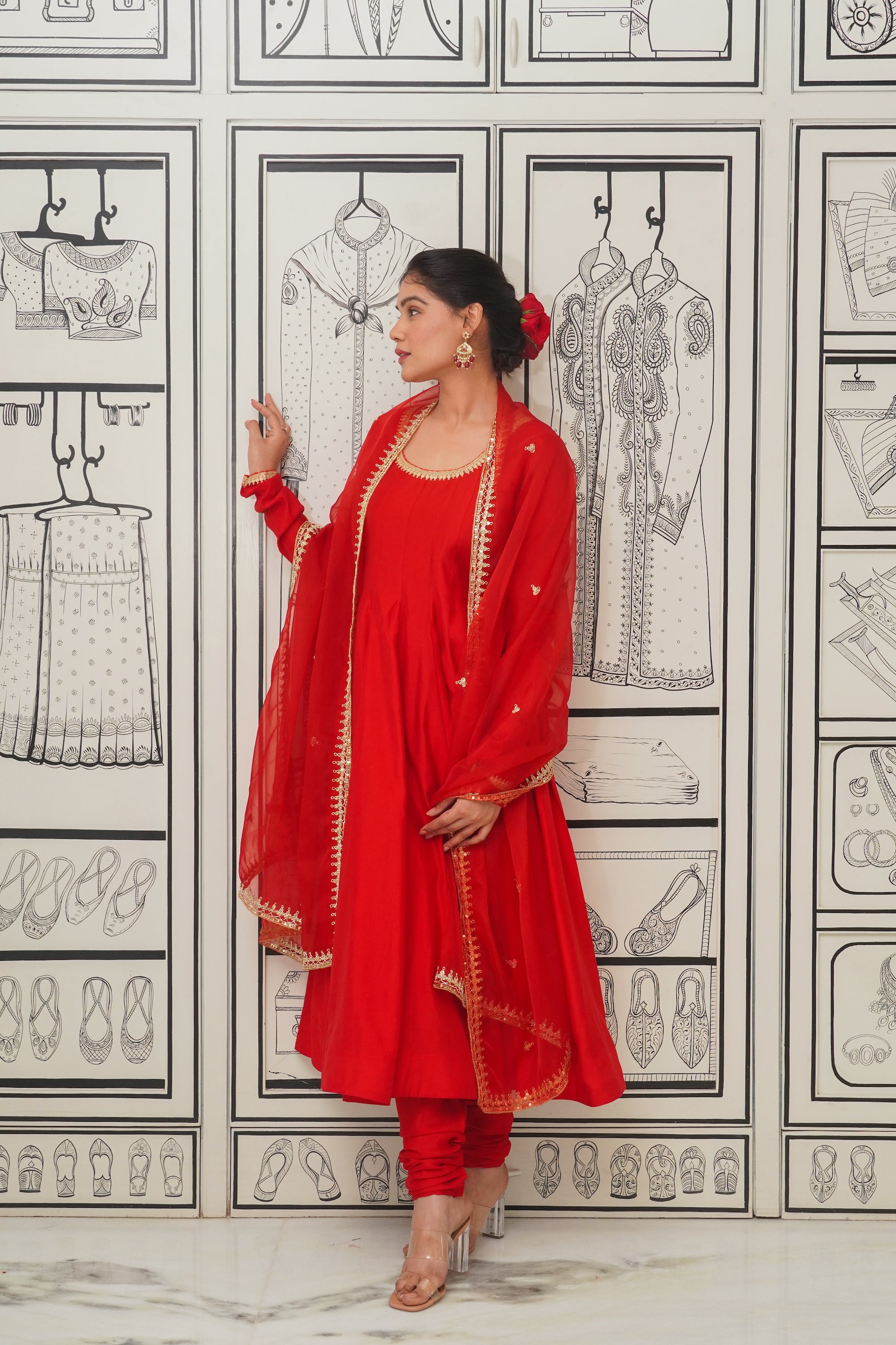 Afsana Red handwork Anarkali Set