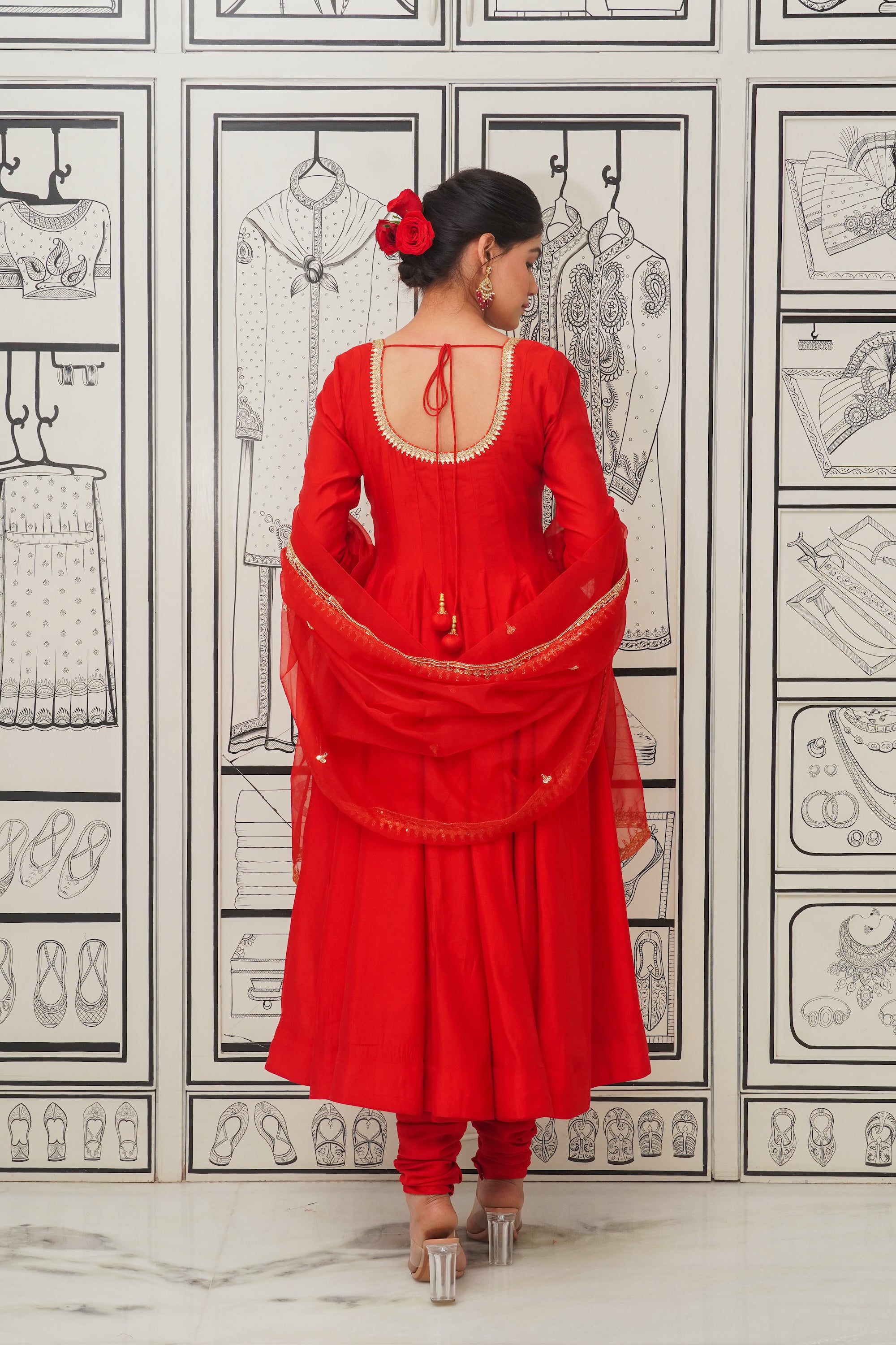 Afsana Red handwork Anarkali Set