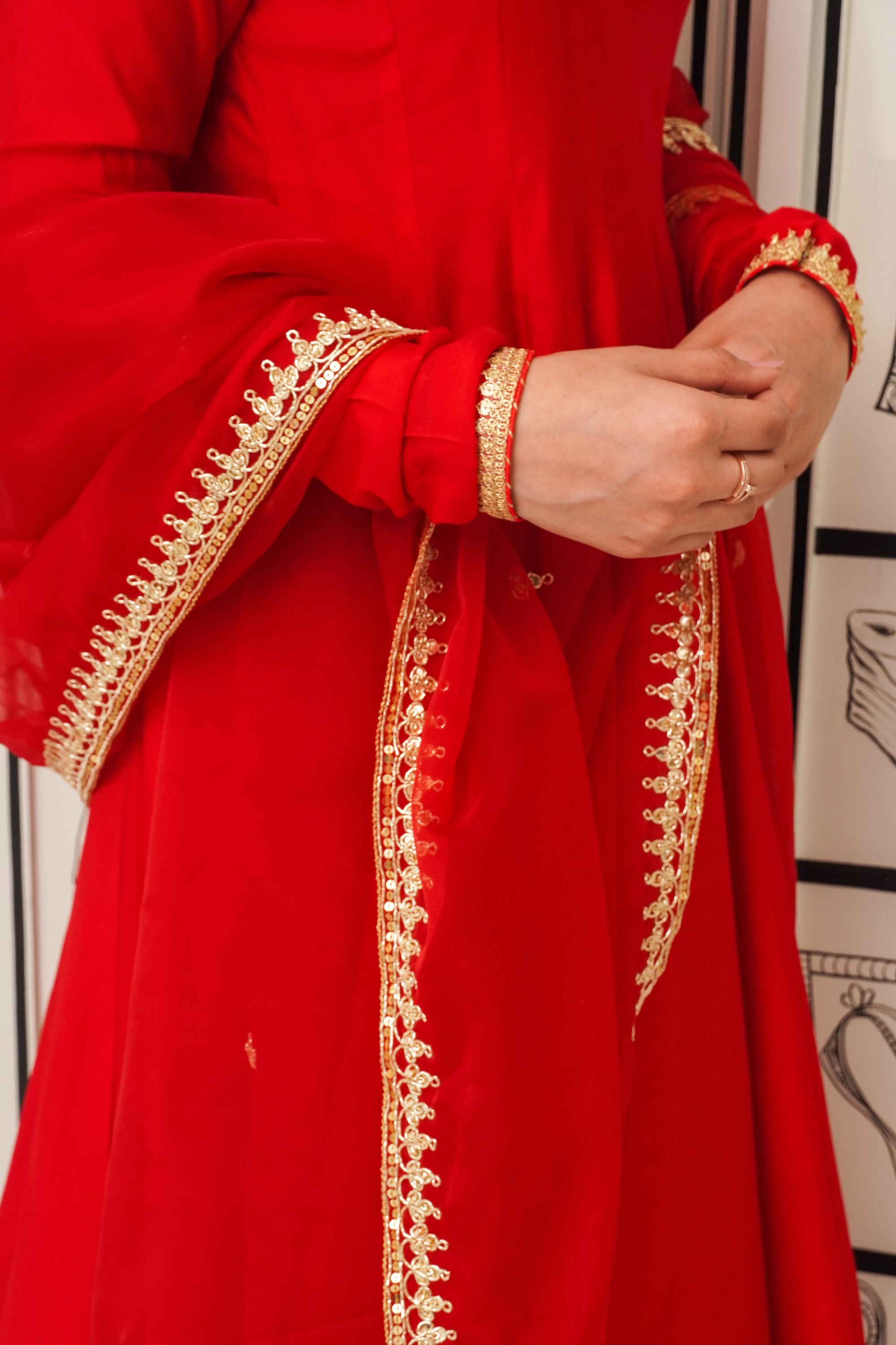 Afsana Red handwork Anarkali Set