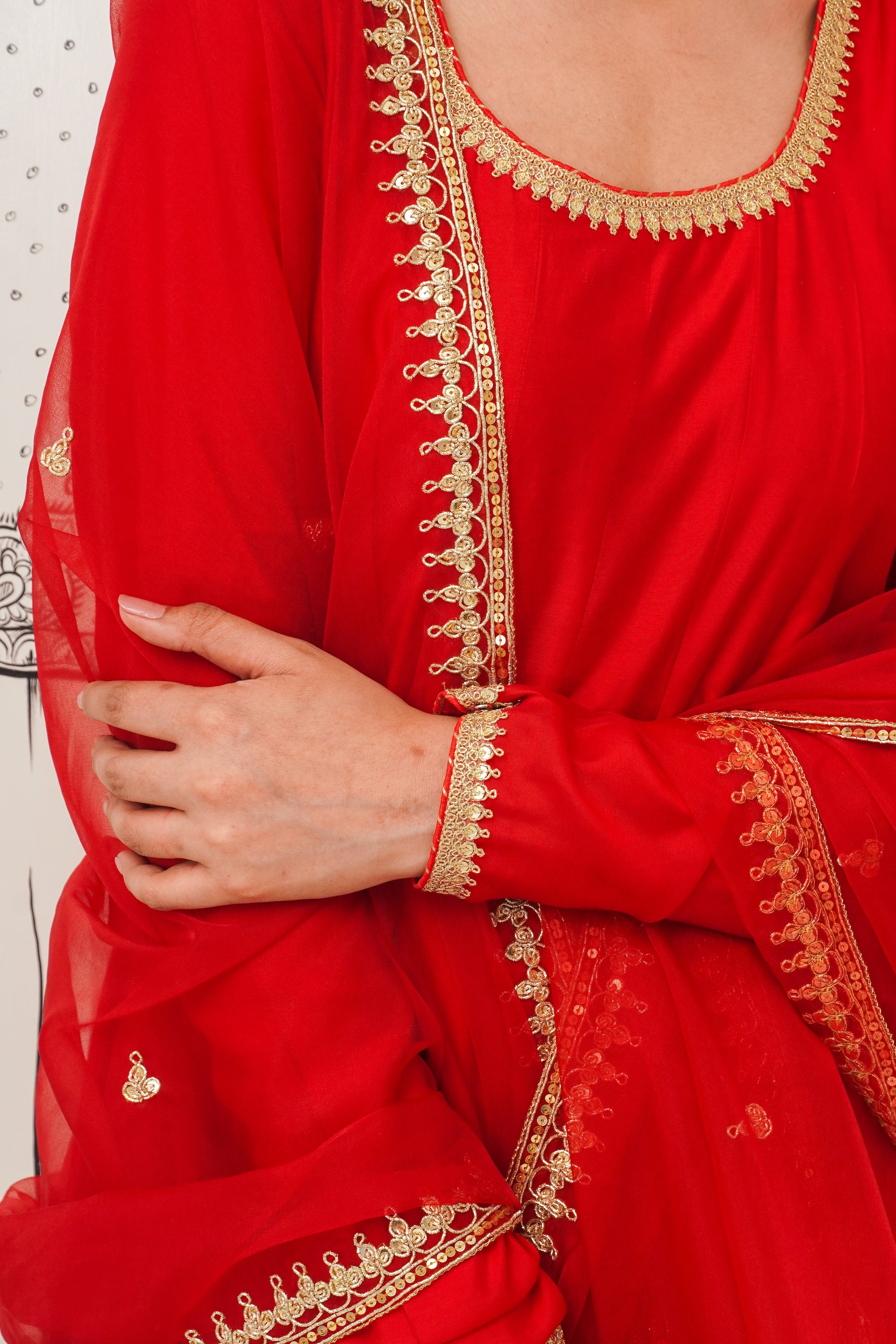 Afsana Red handwork Anarkali Set