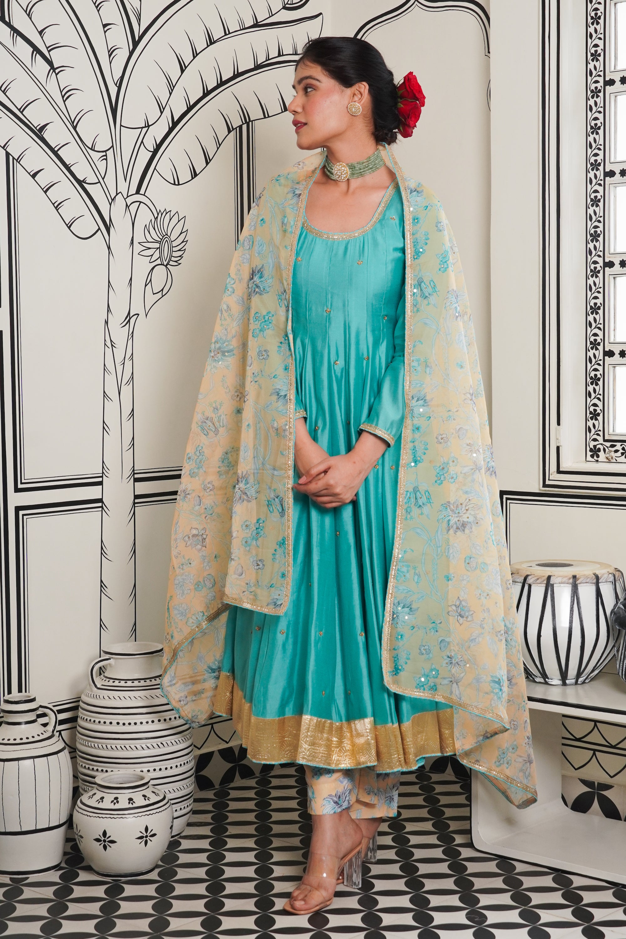 Afsana Turquoise hand work Anarkali Set
