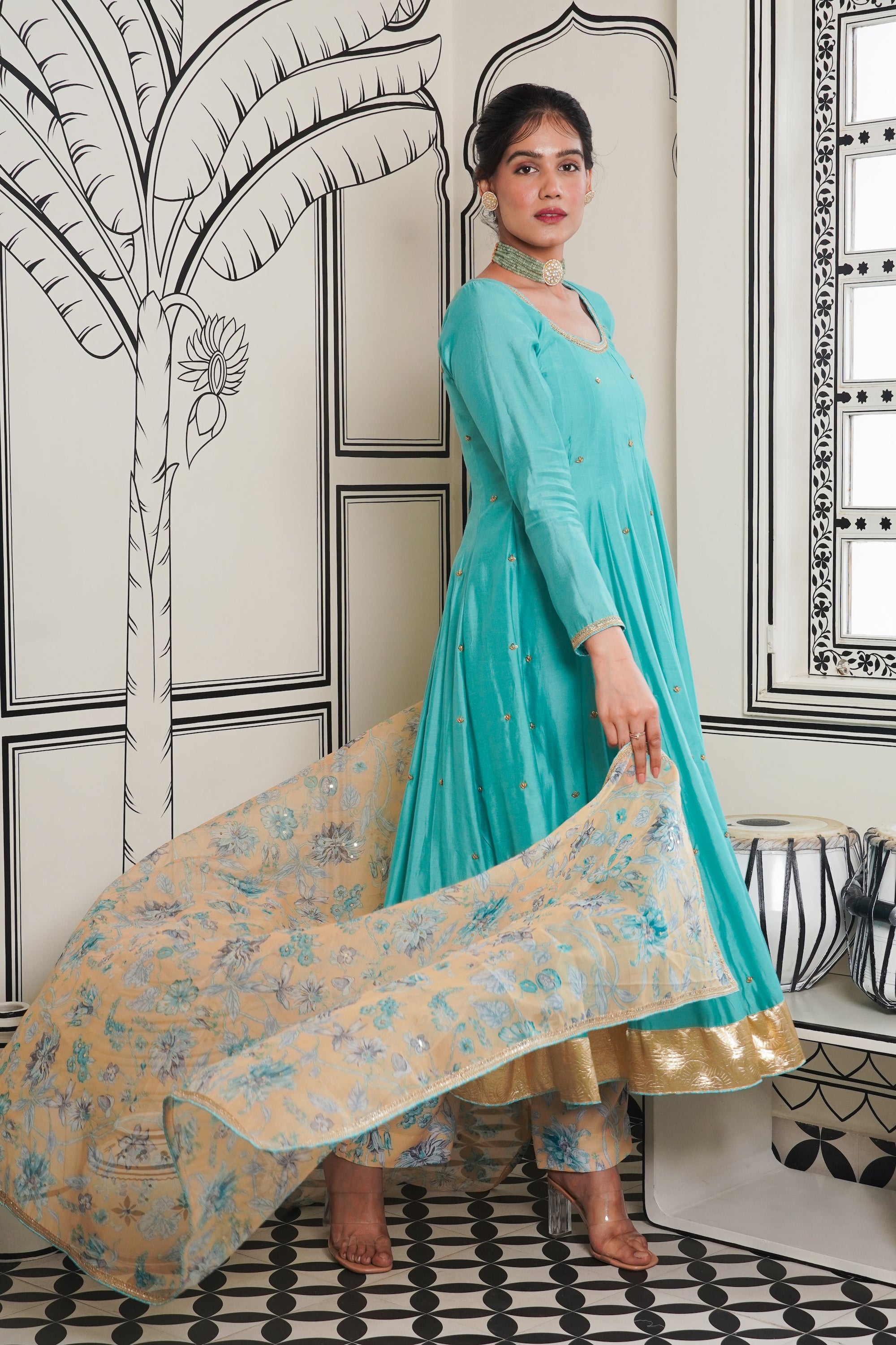 Afsana Turquoise hand work Anarkali Set