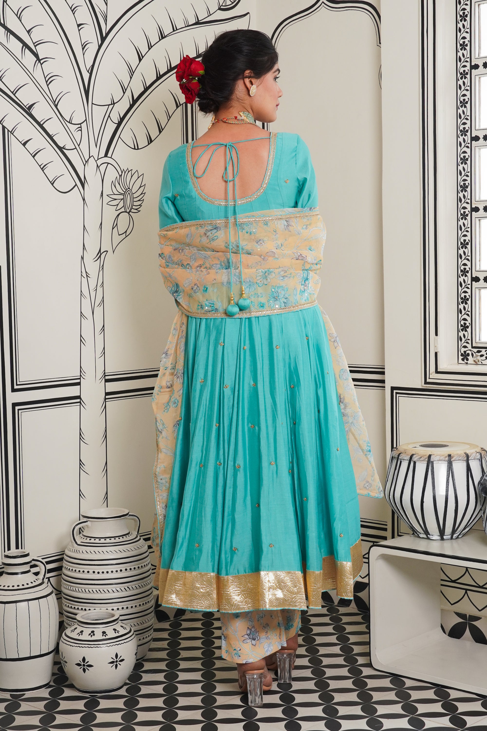 Afsana Turquoise hand work Anarkali Set