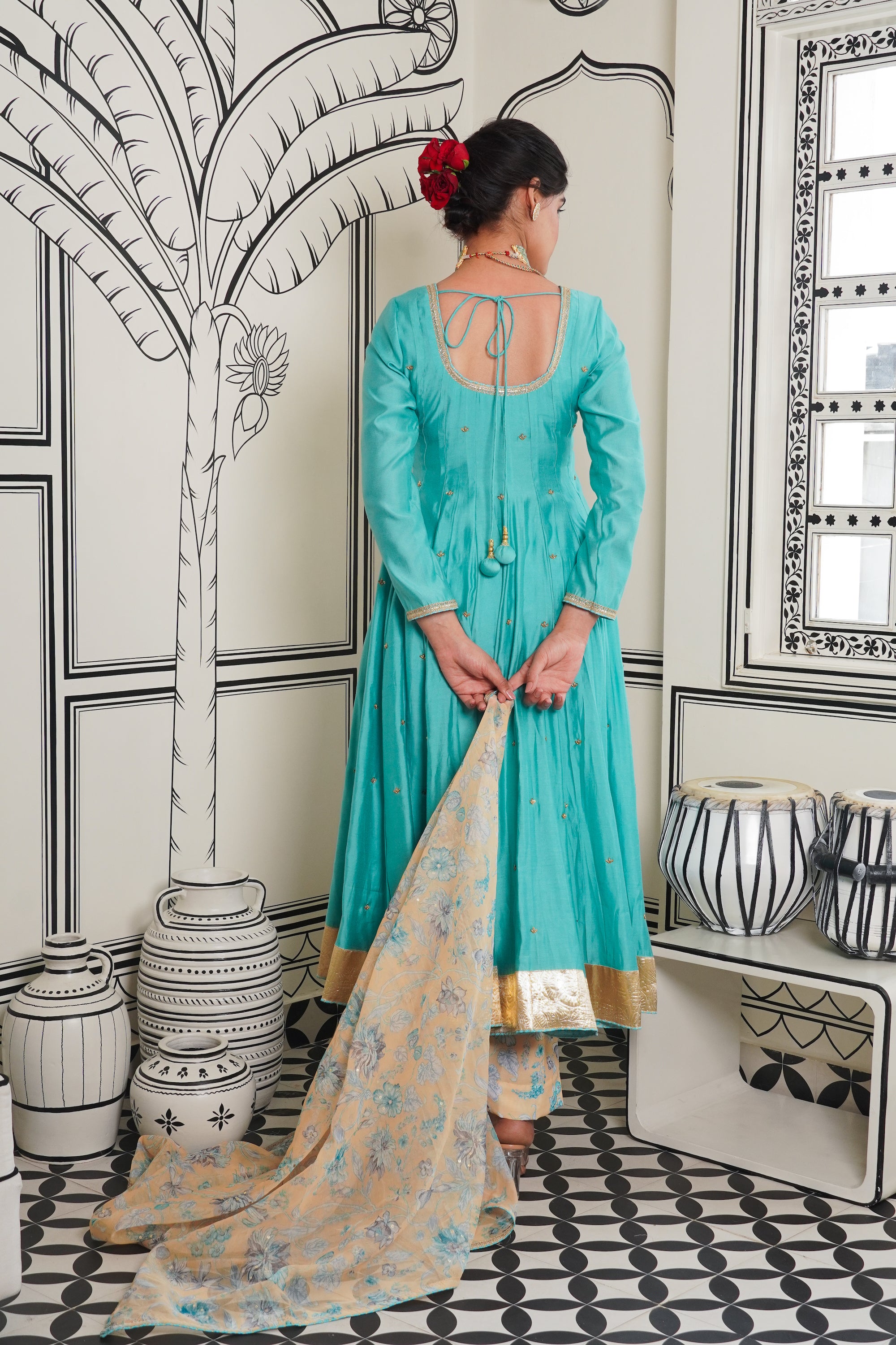 Afsana Turquoise hand work Anarkali Set