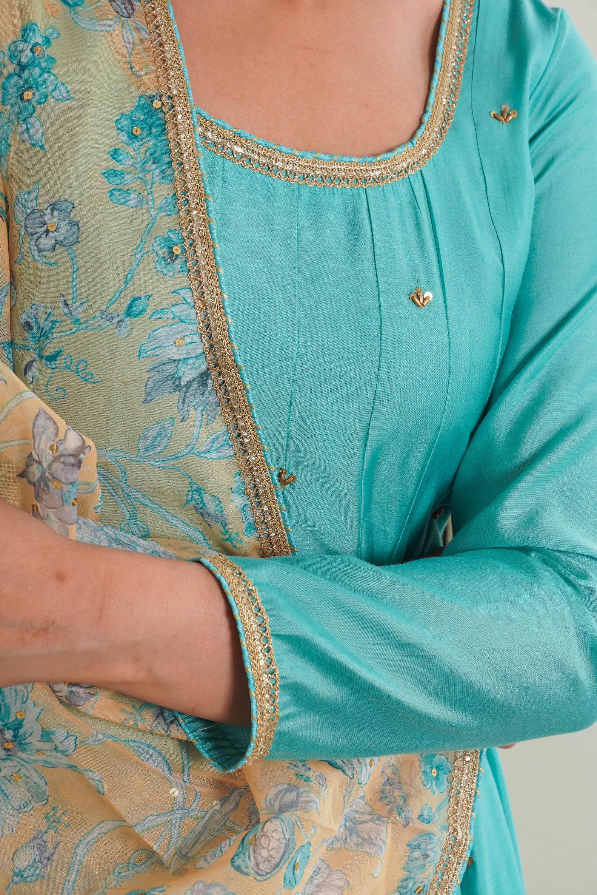 Afsana Turquoise hand work Anarkali Set