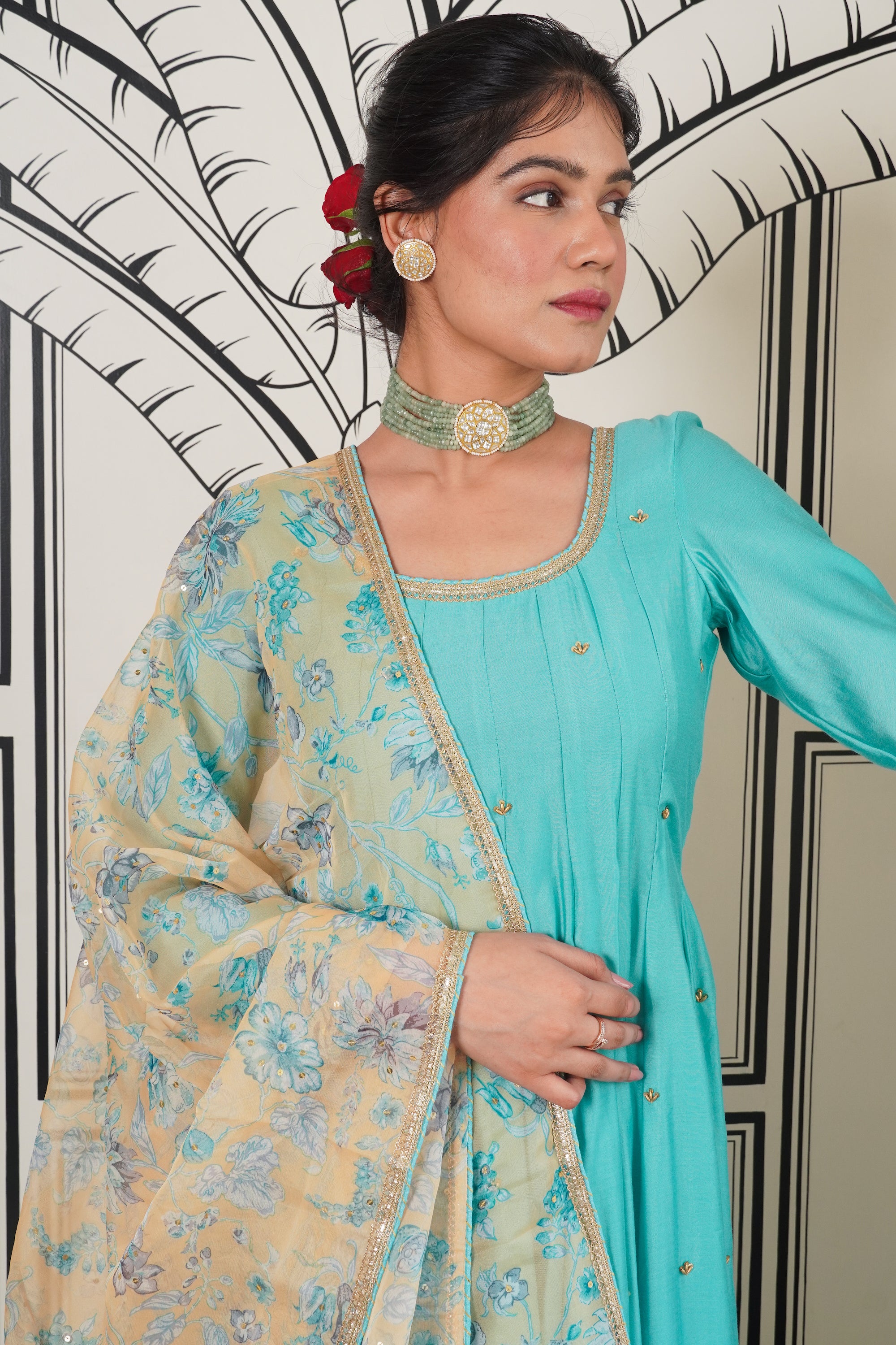 Afsana Turquoise hand work Anarkali Set